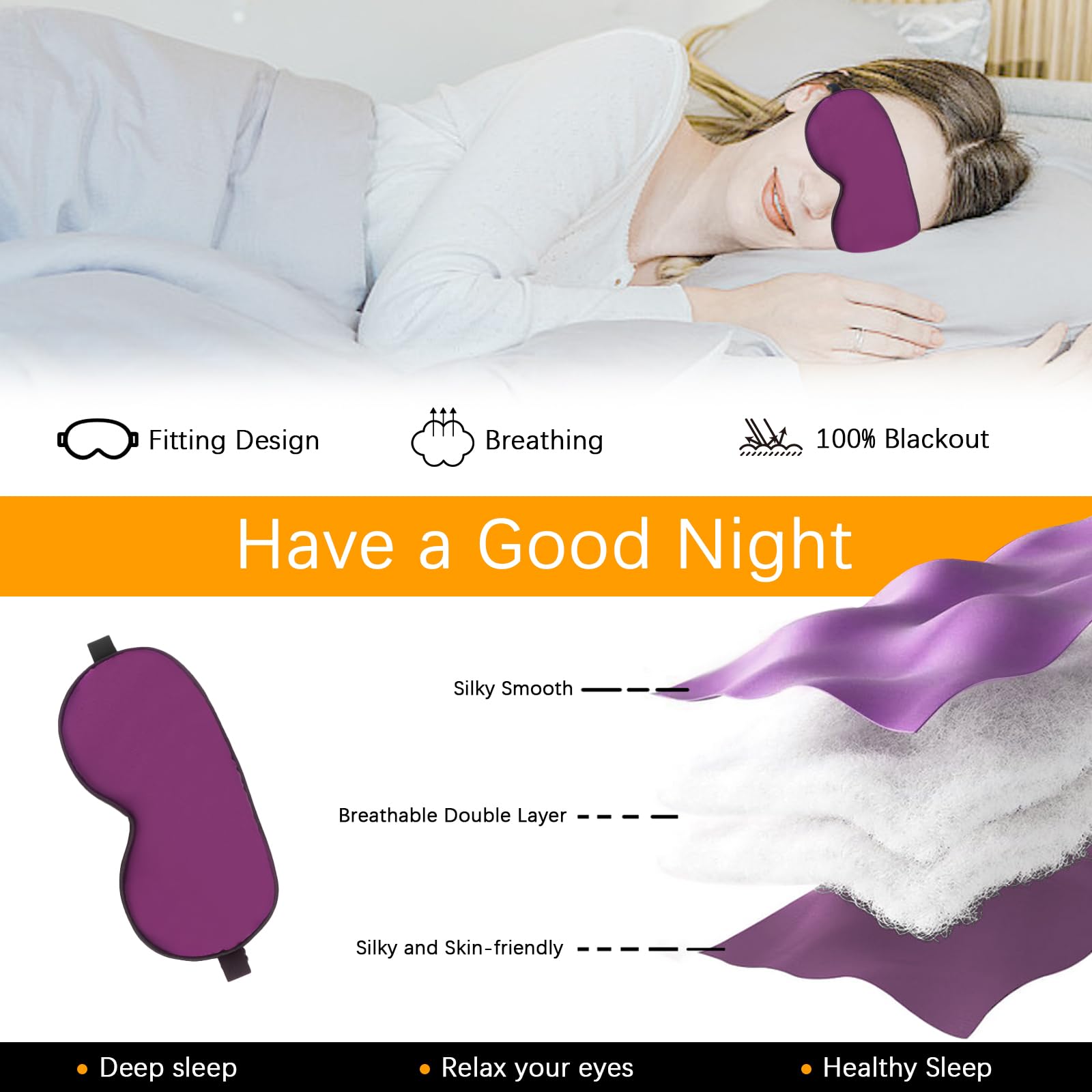 Hochoek Silk Sleep Mask for Women Man, Thicken Eye Mask for Sleeping, Breathable Eye Covers for Sleeping, Soft Eyesahde, Reduces