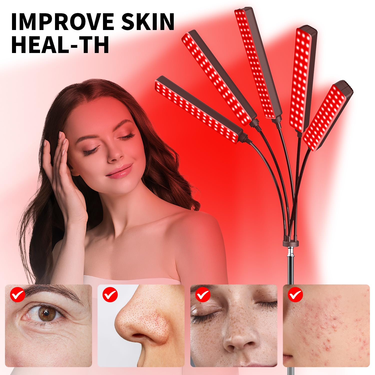 Red Light Therapy for Face Body, 5 Heads Red Infrared Light Therapy Device, 7Colors Full Body Red Light Therapy Devices, 660nm a