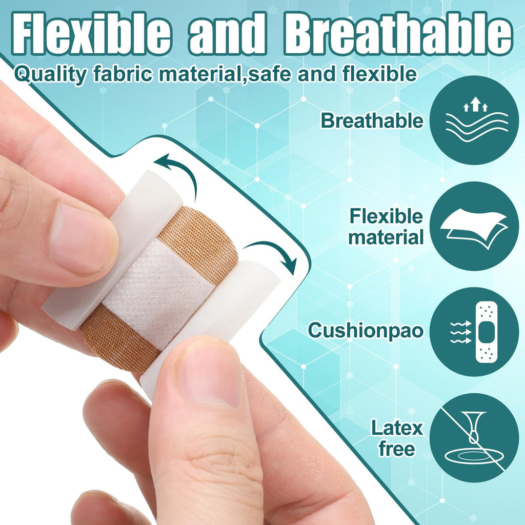 Funtery Adhesive Spot Bandage 4 Sizes Round Flexible Fabric Adhesive Round Tan Non Latex Bandage for Wound Care and Hides Skin S