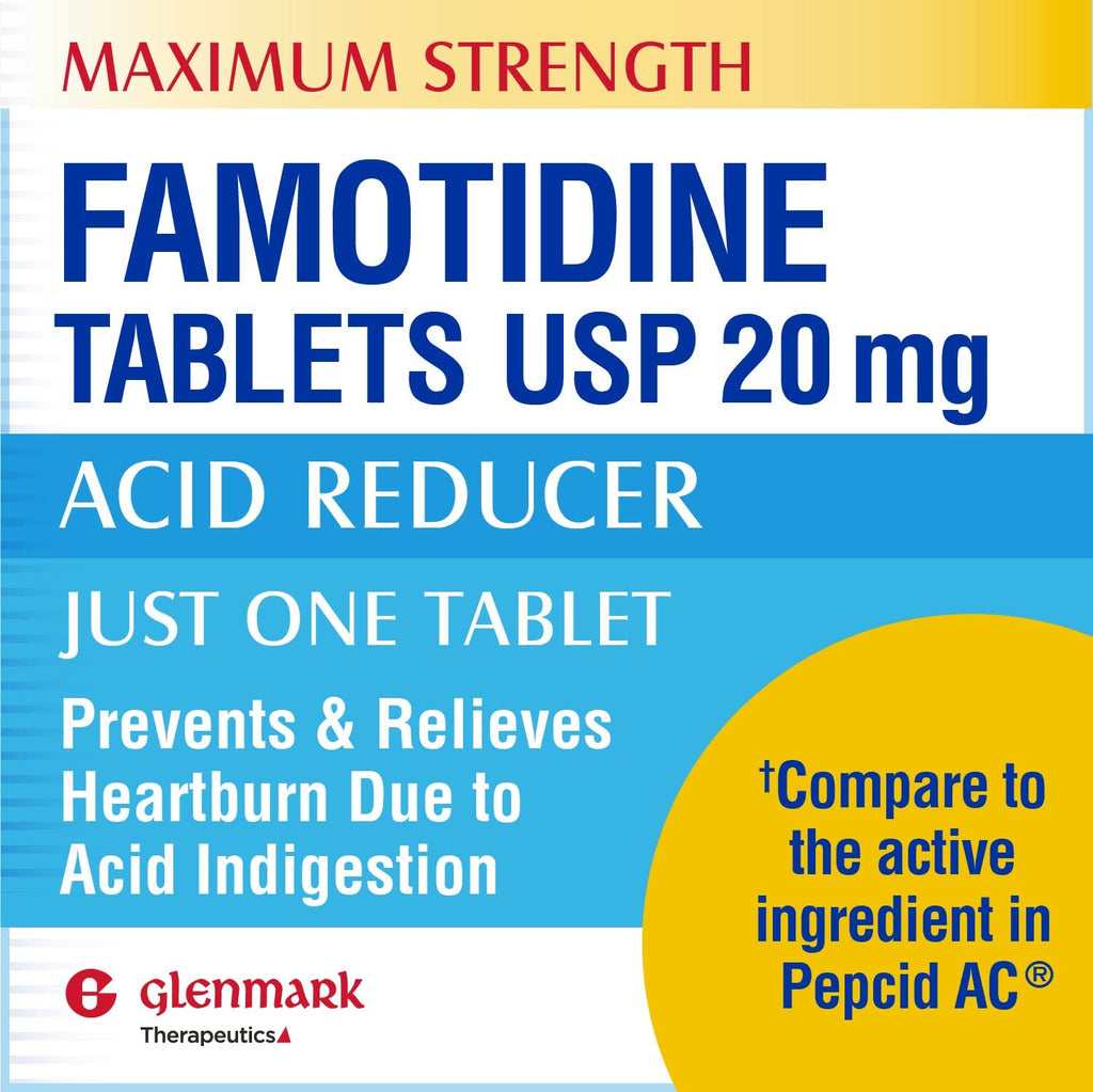 Glenmark Original Strength Famotidine Tablets, 20 mg, Acid Reducer for Heartburn Relief, 85 Count