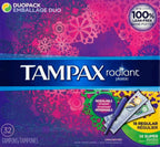 Tampax Radiant Tampons, Regular/Super Absorbency DuoPack, Unscented, 28 Count