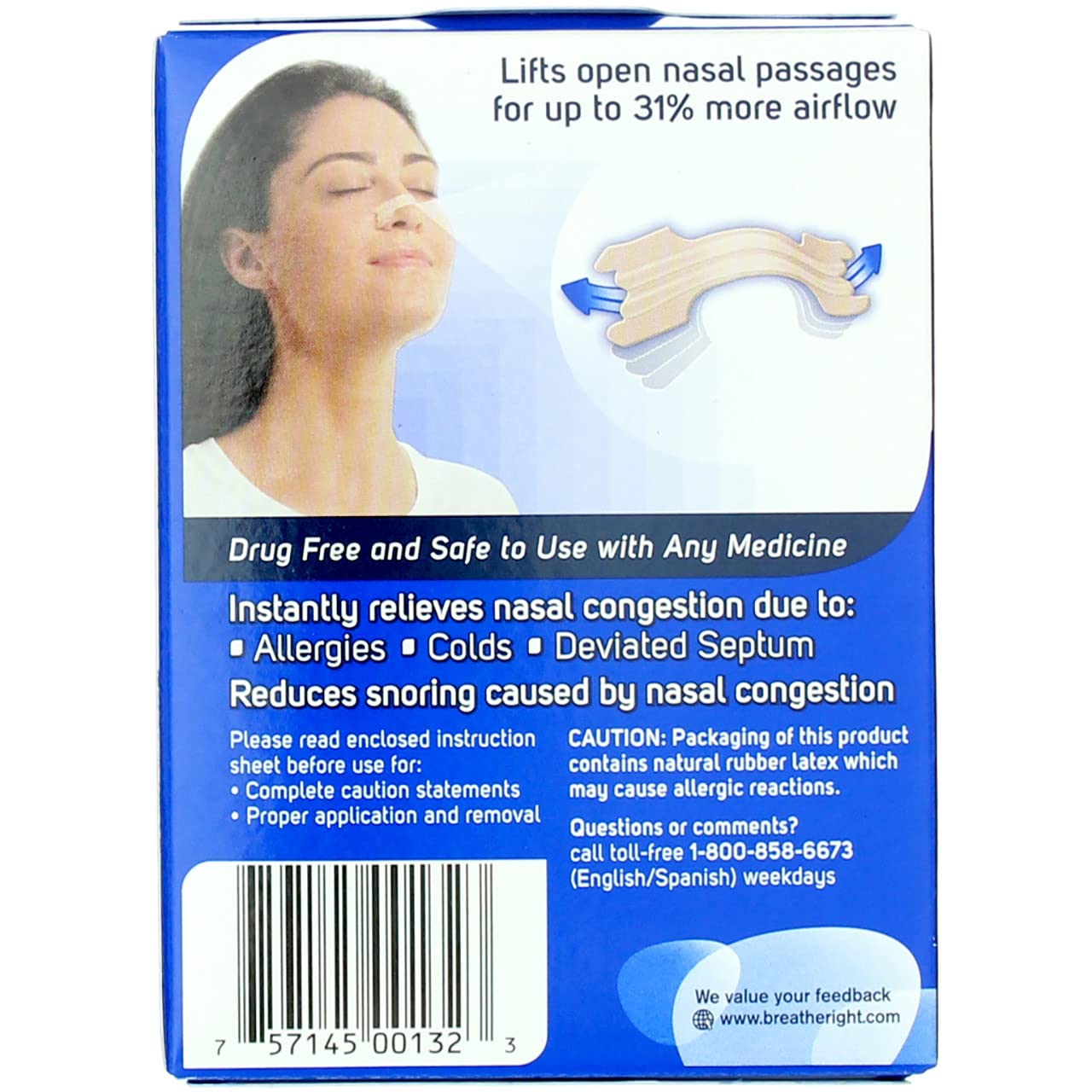 Breathe Right Original Tan Large Drug-Free Nasal Strips for Nasal Congestion Relief, 30 count