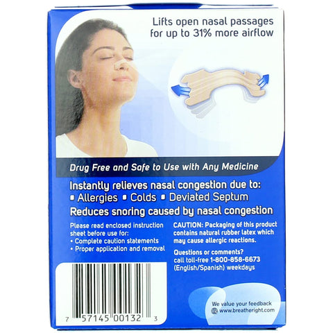 Breathe Right Original Tan Large Drug-Free Nasal Strips for Nasal Congestion Relief, 30 count