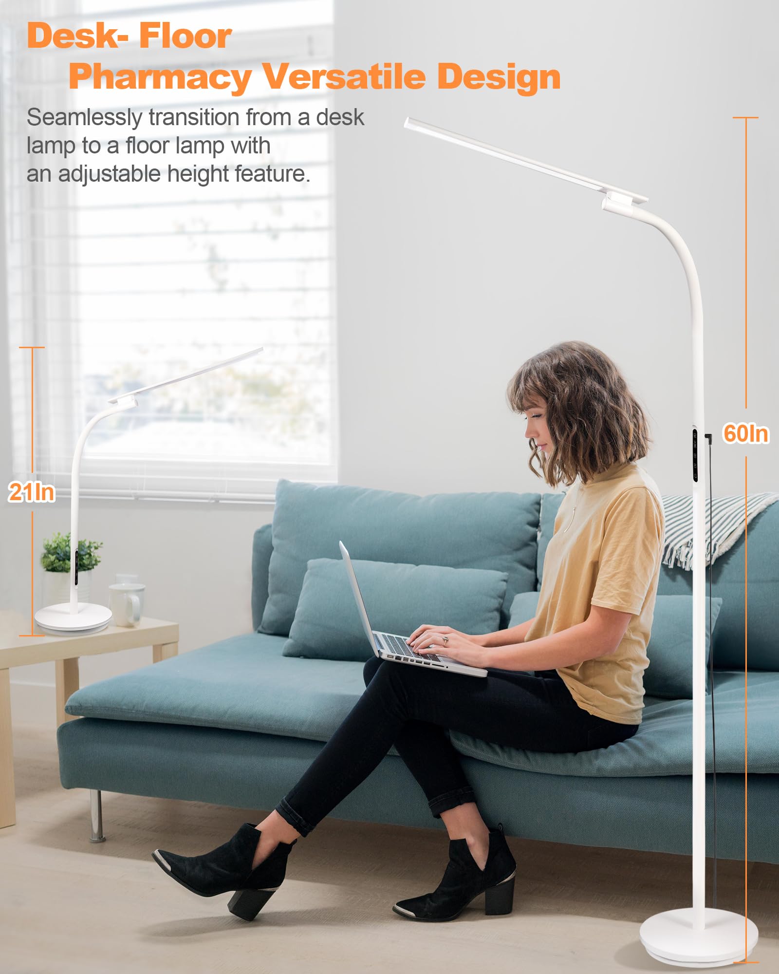 Aoife Light Therapy Floor Lamp 5 Color Temperatures 5 Brightness Levels Remote & Touch Control Timer 360Convertible Adjustable w