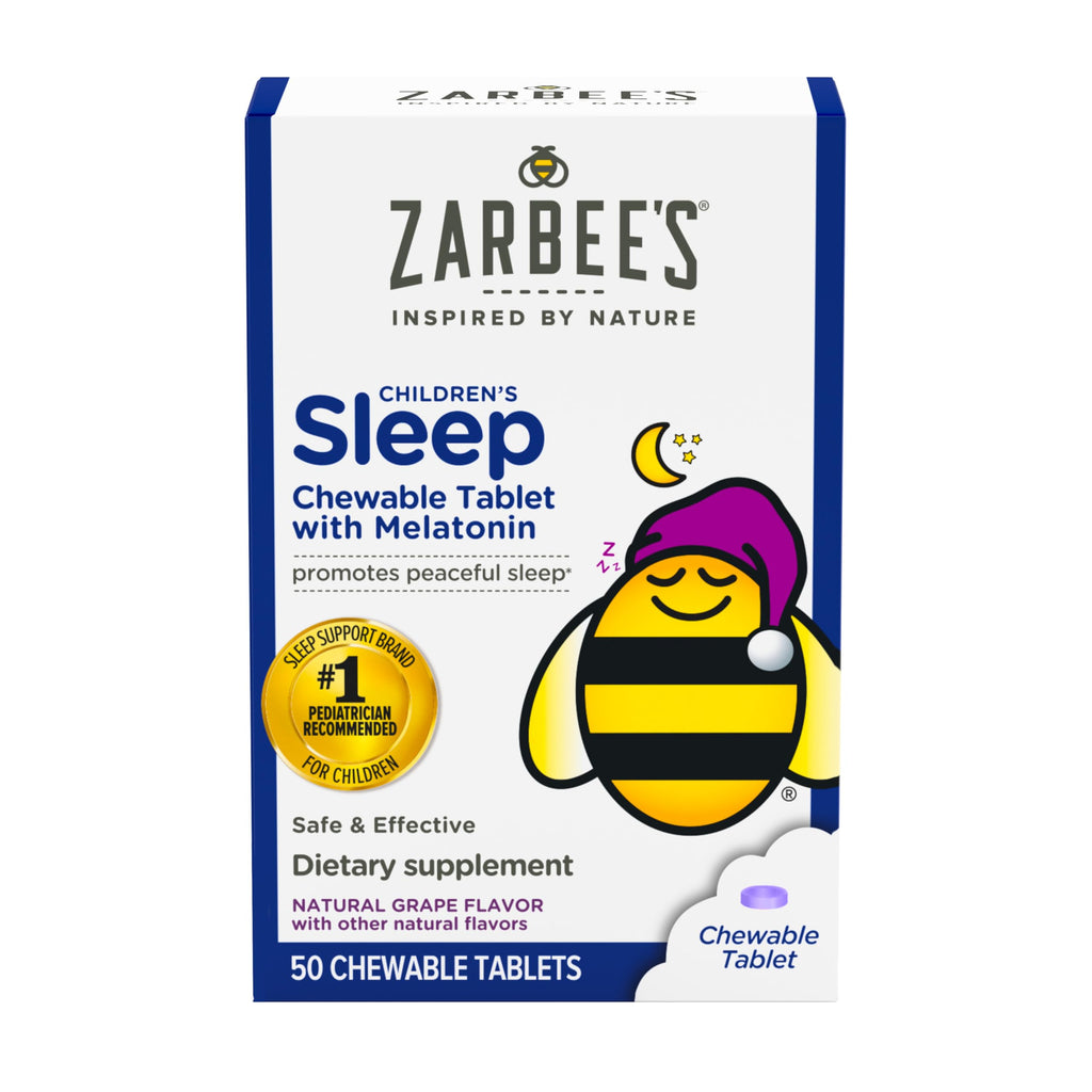 Zarbee's Kids 1mg Melatonin Chewable Tablet Drug-Free & Effective Sleep Supplement Easy to Take Natural Grape Flavor Tablets for