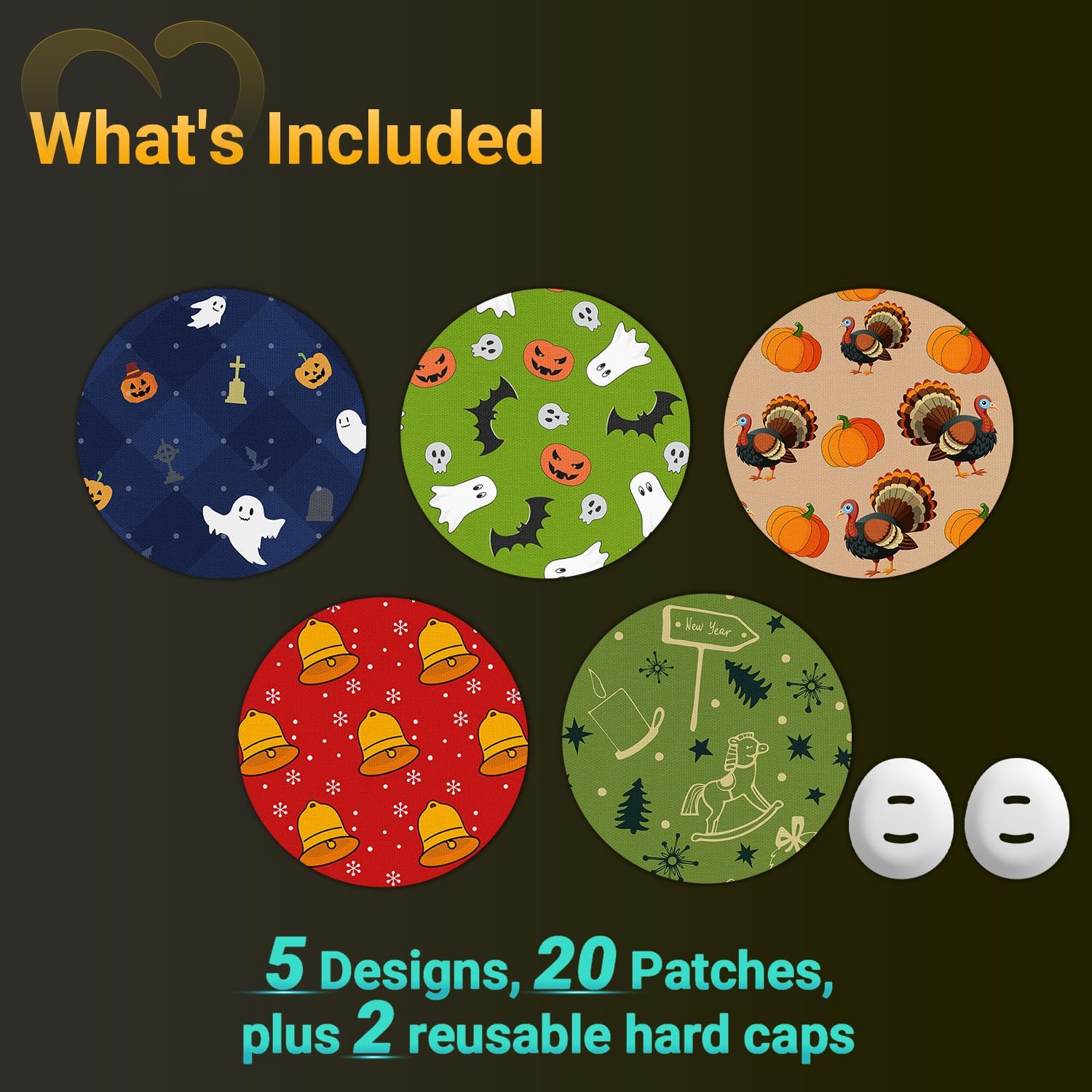 Dexcom G7 & Stelo Adhesive Patches Holiday, Amolyfe 20-Pack Over Patches Waterproof Bump-Proof with 2 Hard Caps and Tin Case, Br