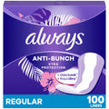 Always Anti-Bunch Xtra Protection, Panty Liners For Women, Light Absorbency, Regular Length, Leakguard + Rapiddry, Unsented, 100