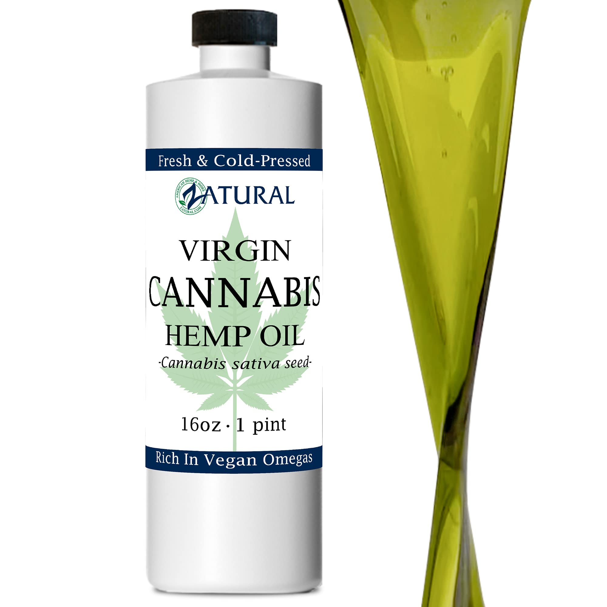 Zatural Hemp Oil Naturally Grown 455,000mg 100% Pure Cold Pressed High Vegan Omegas 3 & 6 No Fillers or Additives Therapeutic Gr