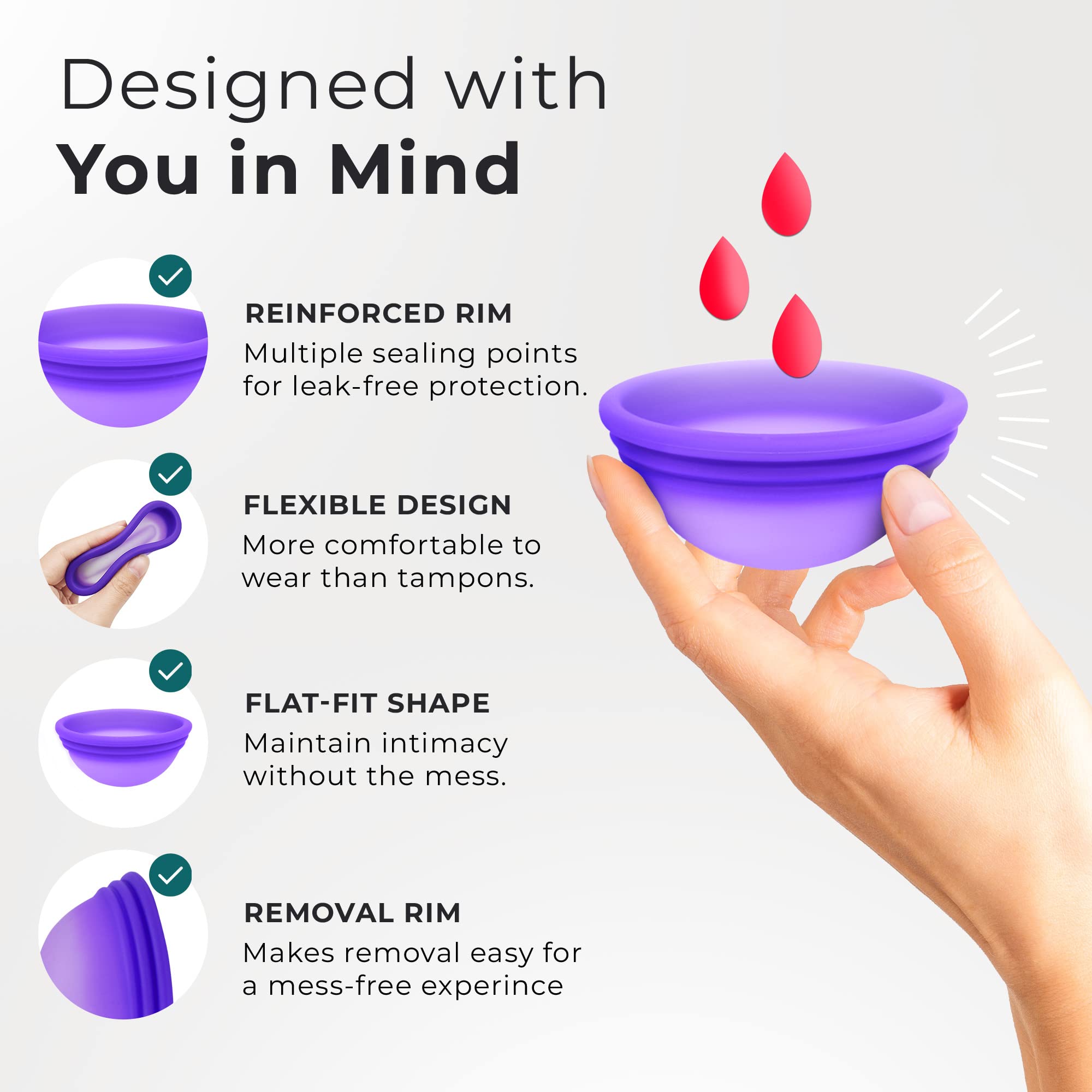 CareCup Reusable Menstrual Disc - Set of 2 Menstrual Cup - Soft Period Disc for Women Designed with Flexible, Medical-Grade Sili