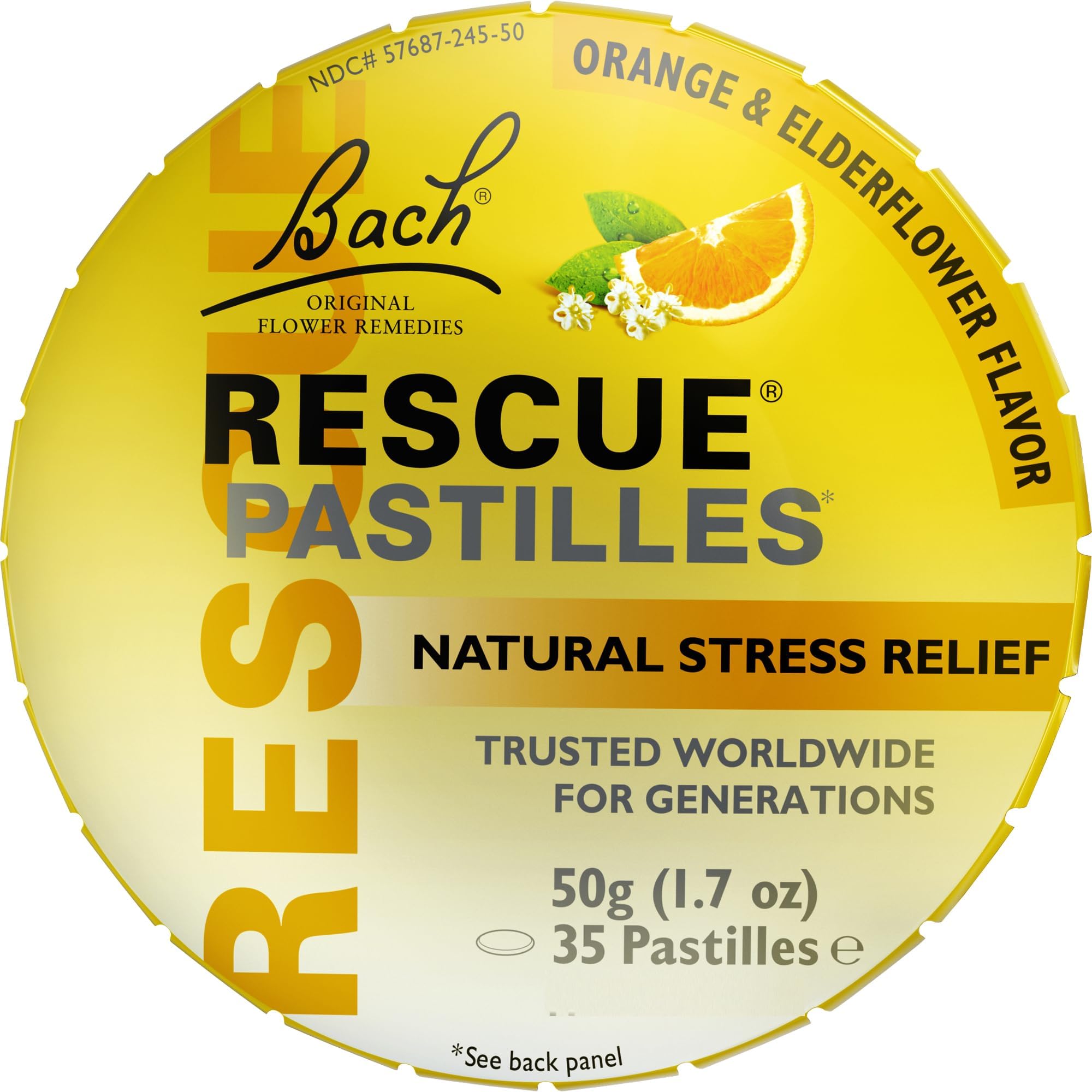 Bach RESCUE PASTILLES, Orange and Elderflower Flavor, Natural Stress Relief Lozenges, Homeopathic Flower Essence, Vegetarian, Gl