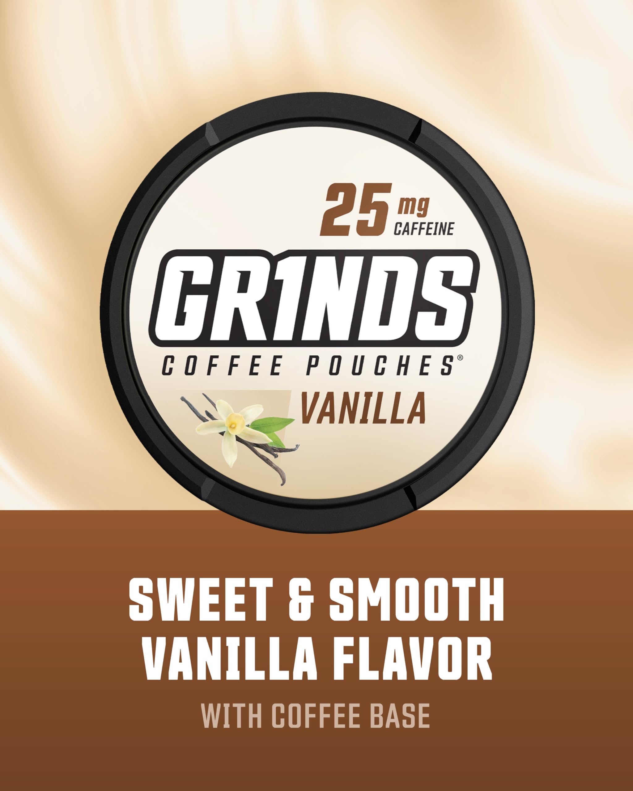 Grinds Coffee Pouches | Tobacco Free, Nicotine Free Healthy Alternative | 10 Cans of Vanilla | 18 Pouches Per Can | 1 Pouch eq.