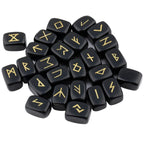 Rockcloud Black Obsidian Rune Stones Tumbled Engraved Lettering Crystal Set for Wicca Crystals Healing Chakra Reiki