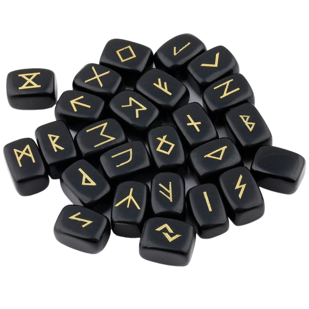 Rockcloud Black Obsidian Rune Stones Tumbled Engraved Lettering Crystal Set for Wicca Crystals Healing Chakra Reiki
