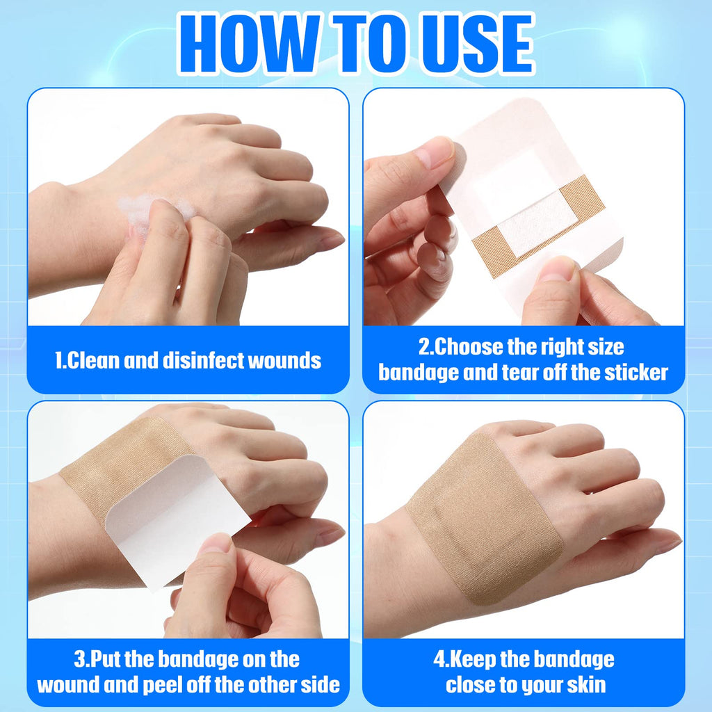 BBTO 200 Pcs Large Assorted Bandages 2 Styles Flexible Fabric Adhesive Bandages Bulk Wounds Care First Aid Supplies Fingertip Ad