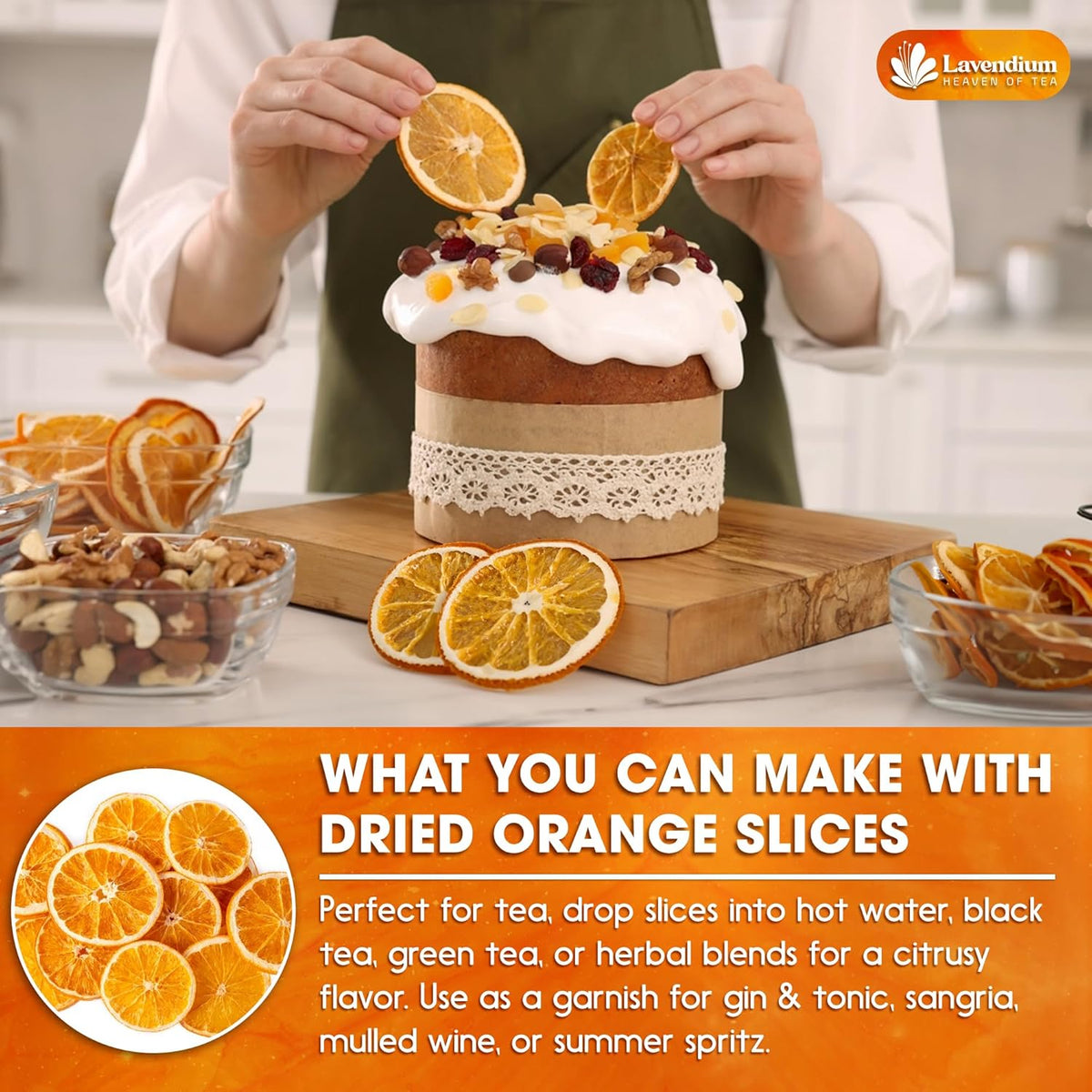 Premium Dried Orange Slices 6oz – Natural Dehydrated Citrus Wheels for Tea, Cocktails, Baking, Holiday Decorations, Potpourri, and Crafts.