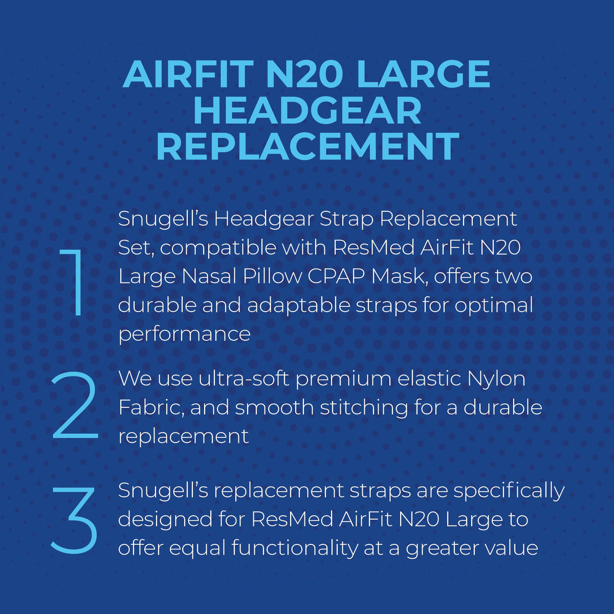 Replacement Straps for AirFit ResMed N20 Large Nasal Pillow CPAP Mask by Snugell (2-Pack)