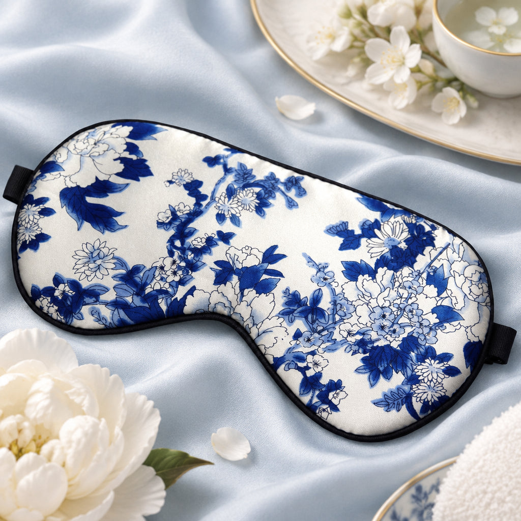 Blue and White Porcelain Mulberry Silk Sleep Mask
