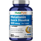 NusaPure Melatonin Quick Dissolve 500 mcg Per 60 Tablets Dietary Supplement Vegan, Non-GMO
