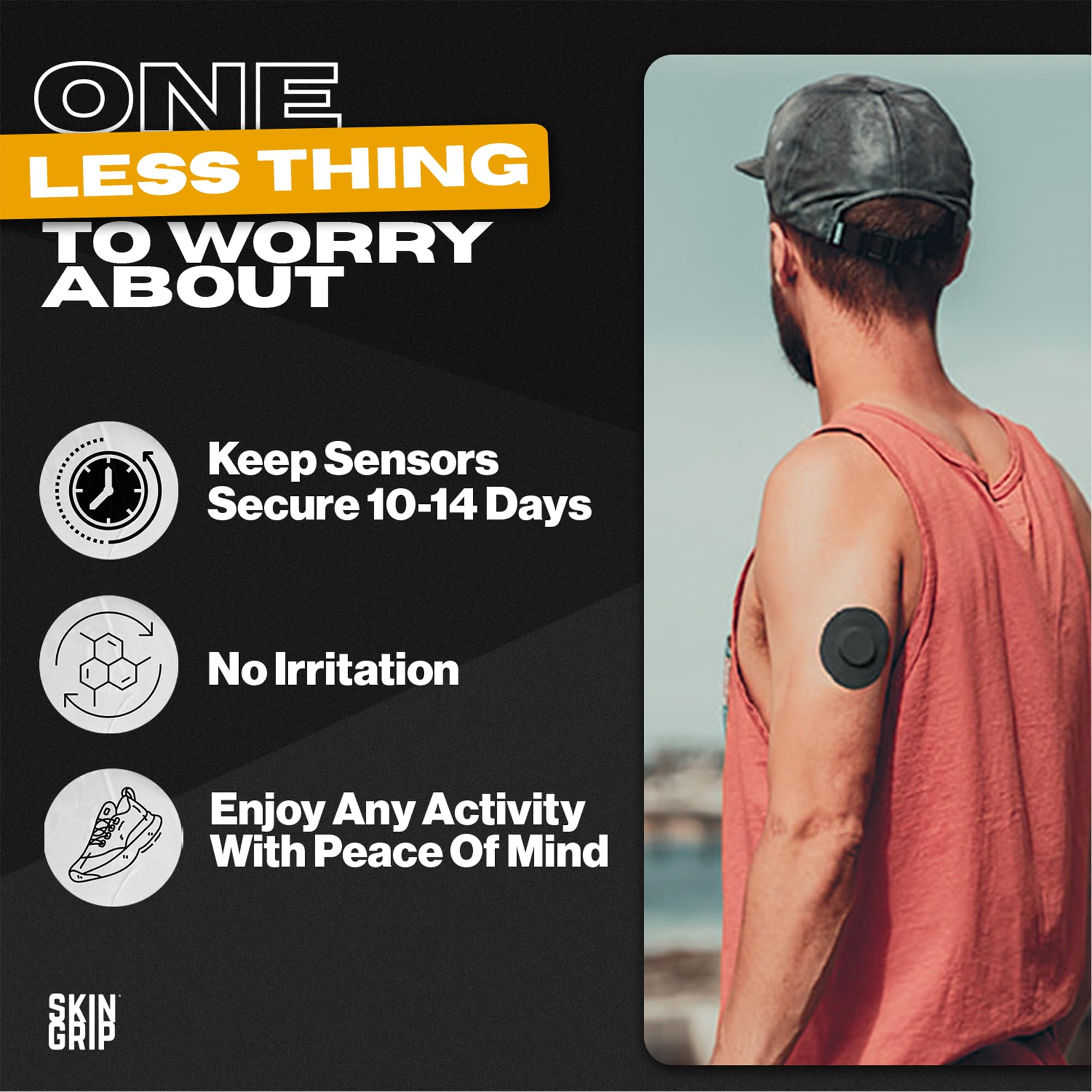 Skin Grip Adhesive Patches for Freestyle Libre 2 CGM - Waterproof & Sweatproof Adhesive for 10-14 Days, Pre-Cut Adhesive Medical