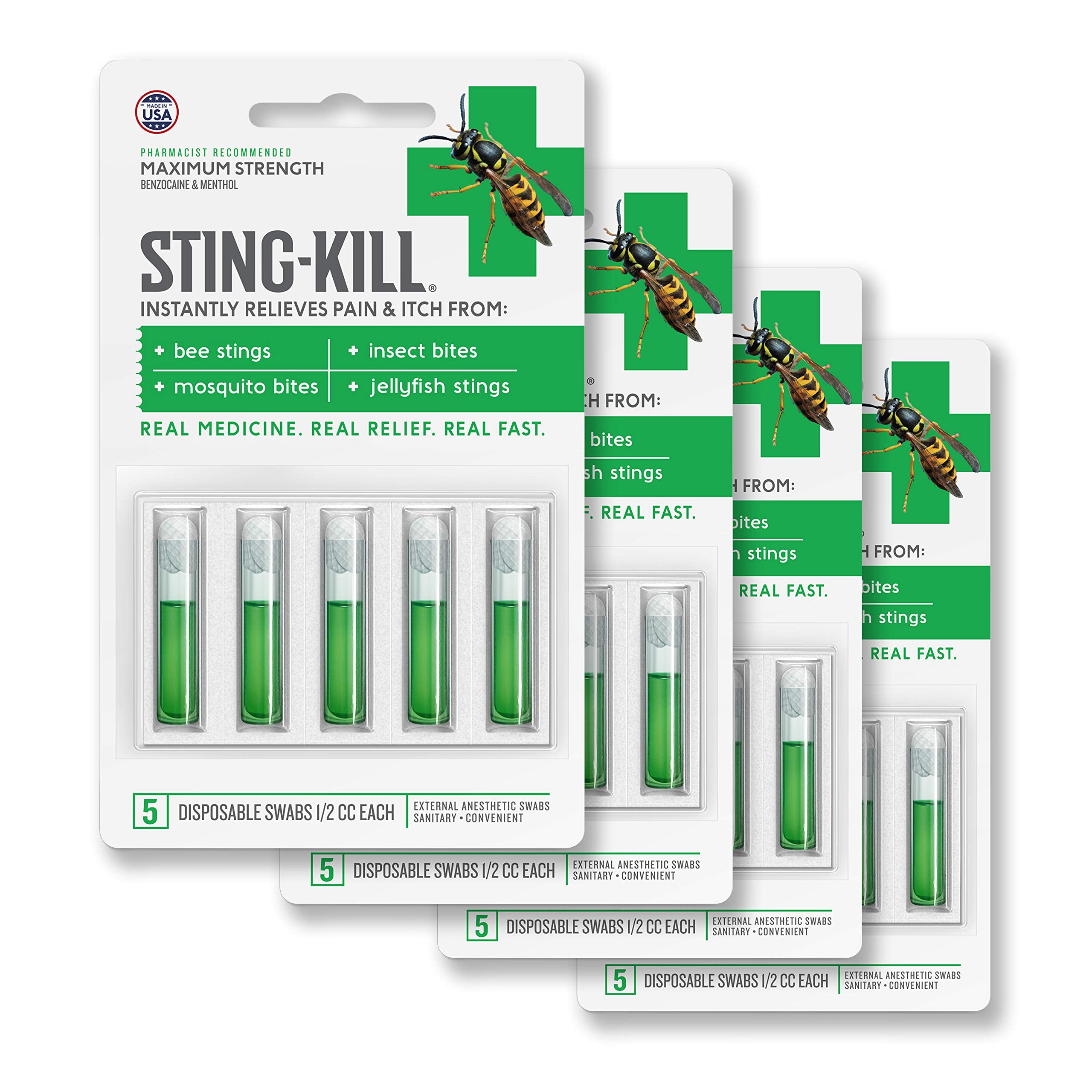 Sting-Kill Maximum Strength Disposable Swabs, 5 Count (Pack of 4)