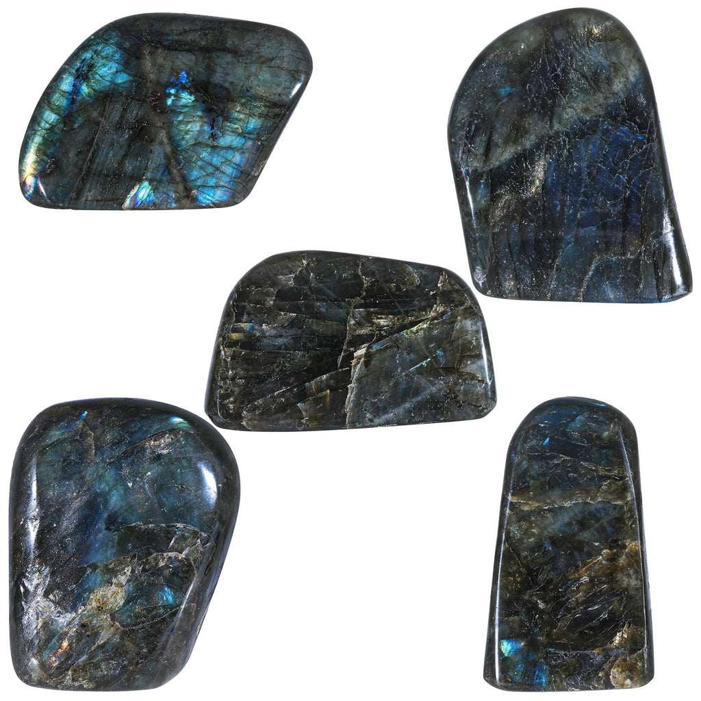 mookaitedecor Natural Labradorite Stone Slab Specimen, Irregular Polished Self Standing Palm Stone for Meditation Home Decor Cry