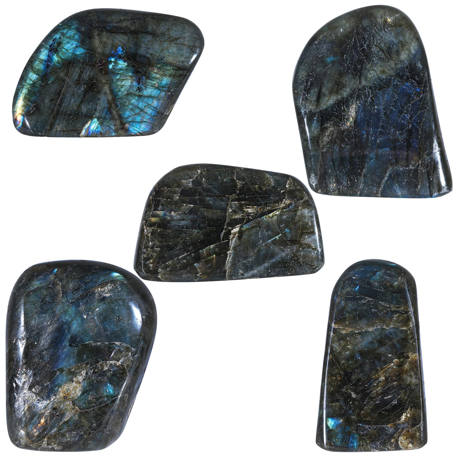 mookaitedecor Natural Labradorite Stone Slab Specimen, Irregular Polished Self Standing Palm Stone for Meditation Home Decor Cry
