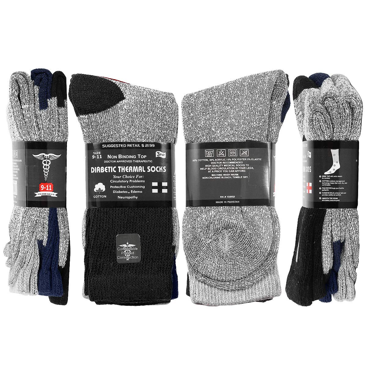 Doctor Recommend Thermal Diabetic Socks Keep Foot Warm Non-Binding Crew Socks For Men Women 12-Pack (10-13 Men Size, 12 Pairs As