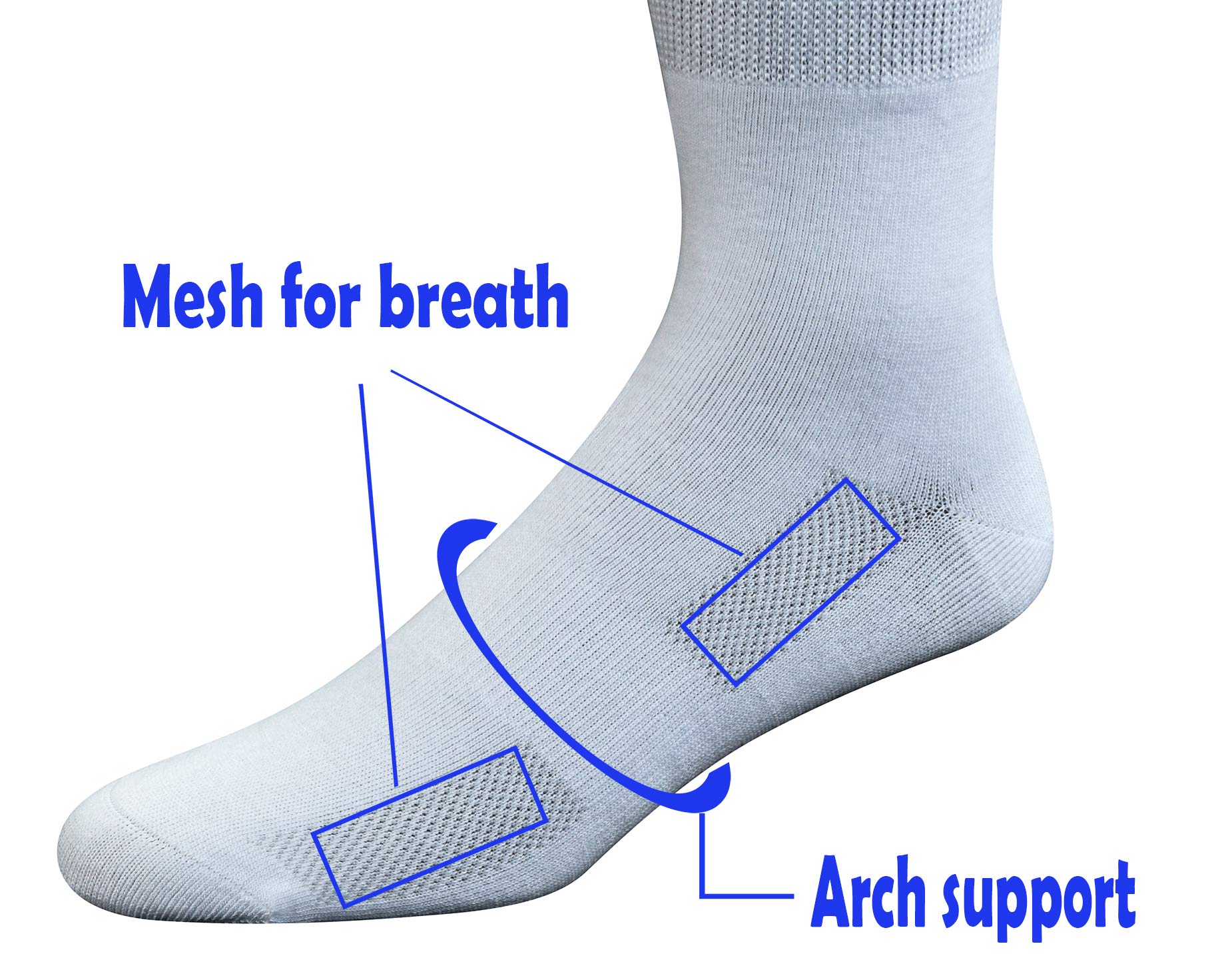 Yomandamor Mens Diabetic Over the Calf Breathable Mesh Socks with Non-binding Top,4 Pairs