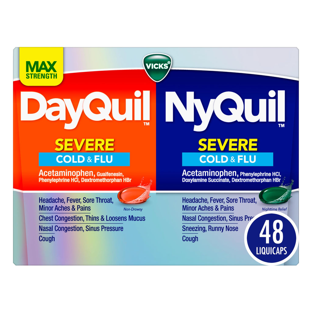 VICKS DayQuil & NyQuil SEVERE Co-Pack, Cold & Flu Medicine, Powerful Relief for Headache, Fever, Sore Throat, Minor Aches & Pain