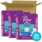 Poise Ultra Thin Incontinence Pads with Wings & Postpartum Incontinence Pads, 4 Drop Moderate Absorbency, Regular Length, 90 Cou