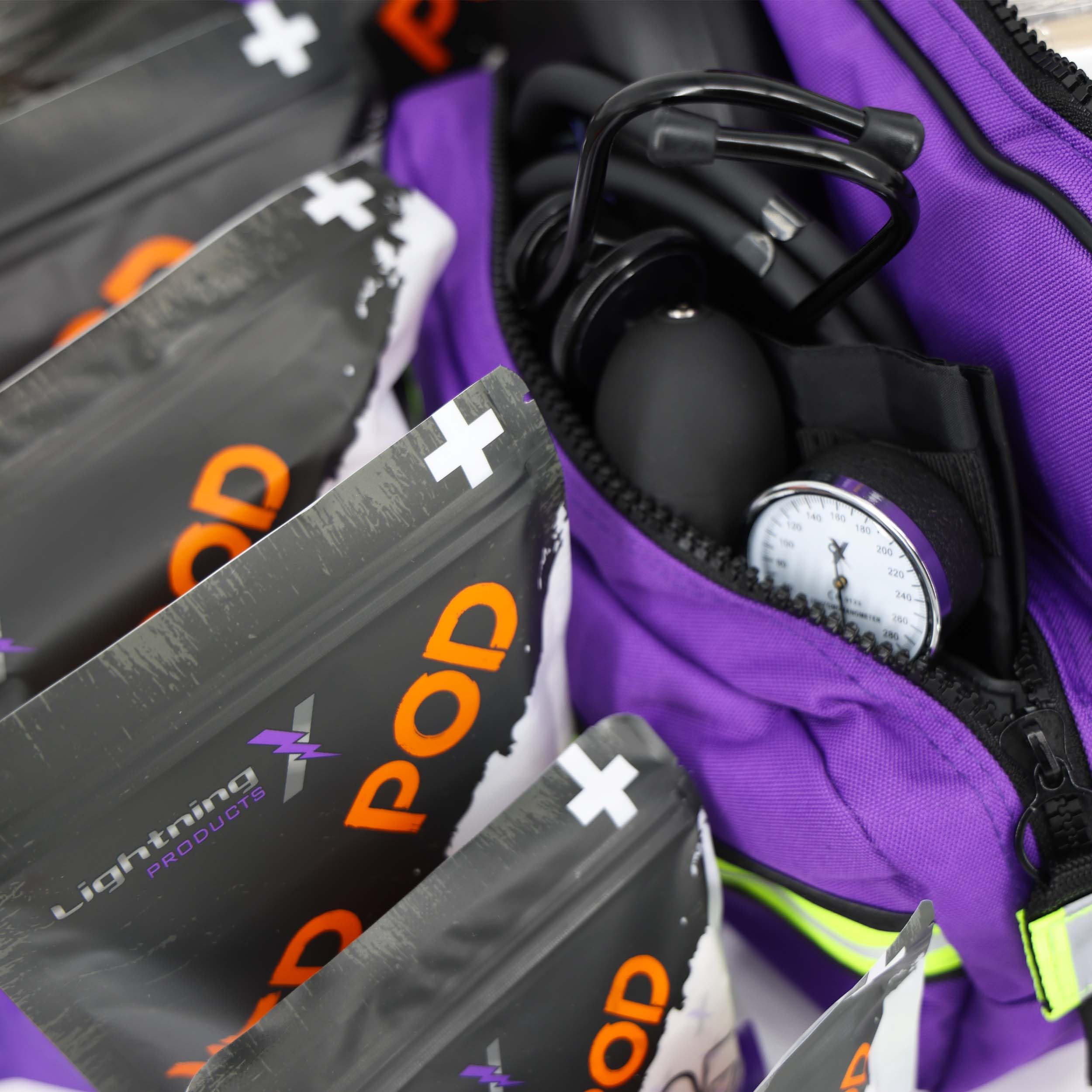 Lightning X Pre-Stocked EMS/EMT Trauma Kit w/Large First Responder Bag & 256 First Aid Medical Supplies - Purple