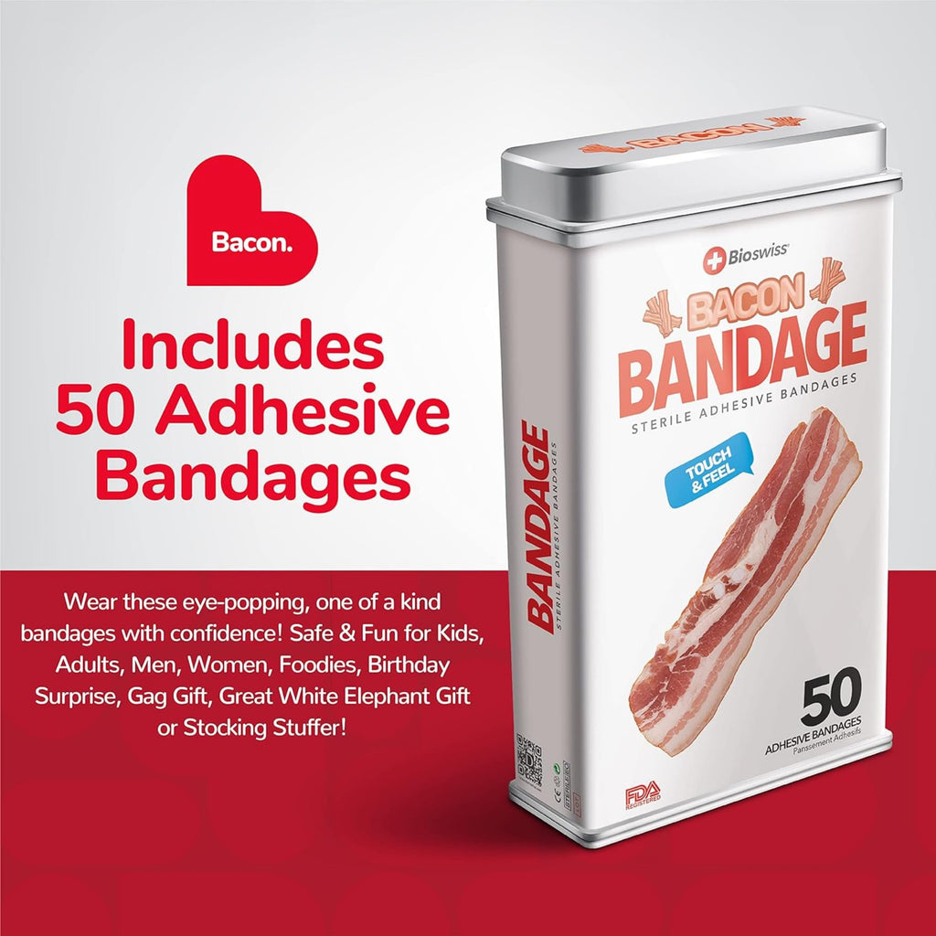 BioSwiss Bandages, Bacon Shaped Self Adhesive Bandage Set, Latex Free, Sterile Wound Care, 50 Count