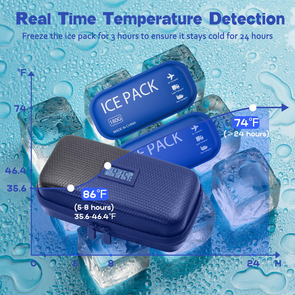 Insulin Cooler Travel Case TSA Approved Diabetic Medicine Cooling Bag with Digital Temperature Display, 2 Ice Pack