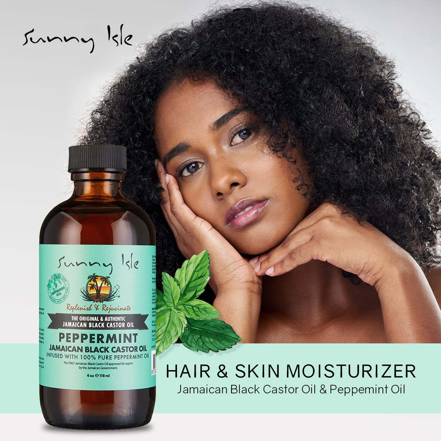 Sunny Isle Jamaican Black Castor Oil with Peppermint 4oz | Promotes Longer, Thicker, Hair | Soothes Dry Itchy Scalp | Moisturize