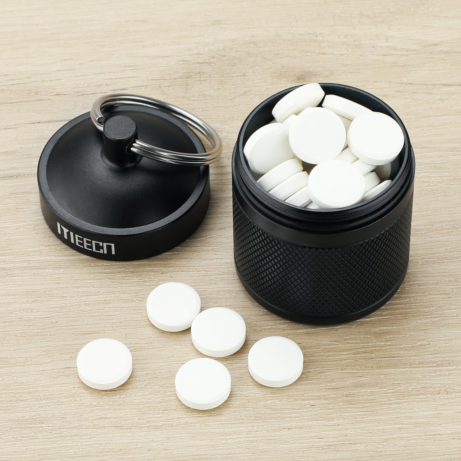 MEECN Keychain Pill Holder, Box, Aluminum, Waterproof Container, Pill Organizer for Outdoor Travel Camping, Size: 1.6 x 1.6 x 2