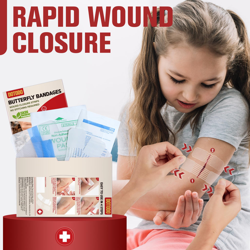 Butterfly Bandages Emergency Wound Closure - Dotodo 12PCS Repair Wounds Without Stitche | Rapid Butterfly Closure Bandages, Tran