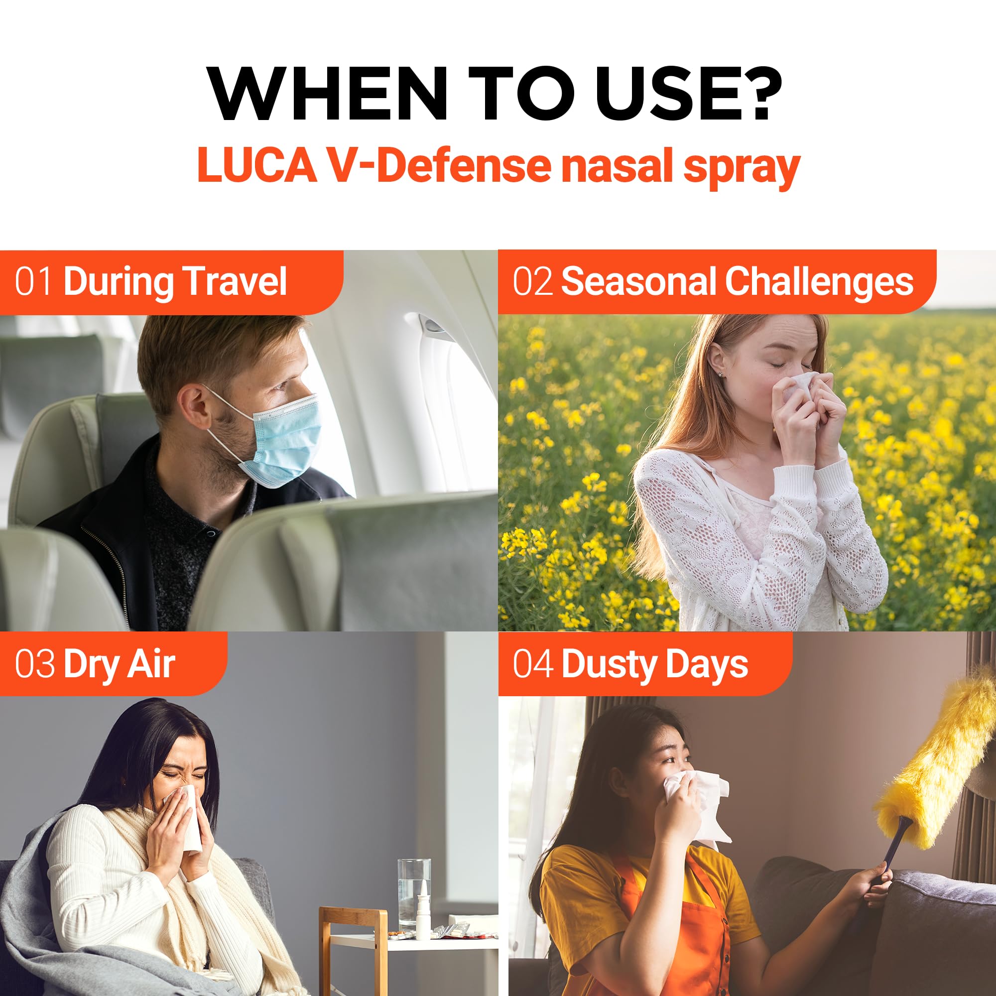 LUCA V-Defense Nasal Spray with Lamda Carrageenan, Menthol and Eucalyptol, Helps with Nasal Congestion, Moisturizes Nasal Passag