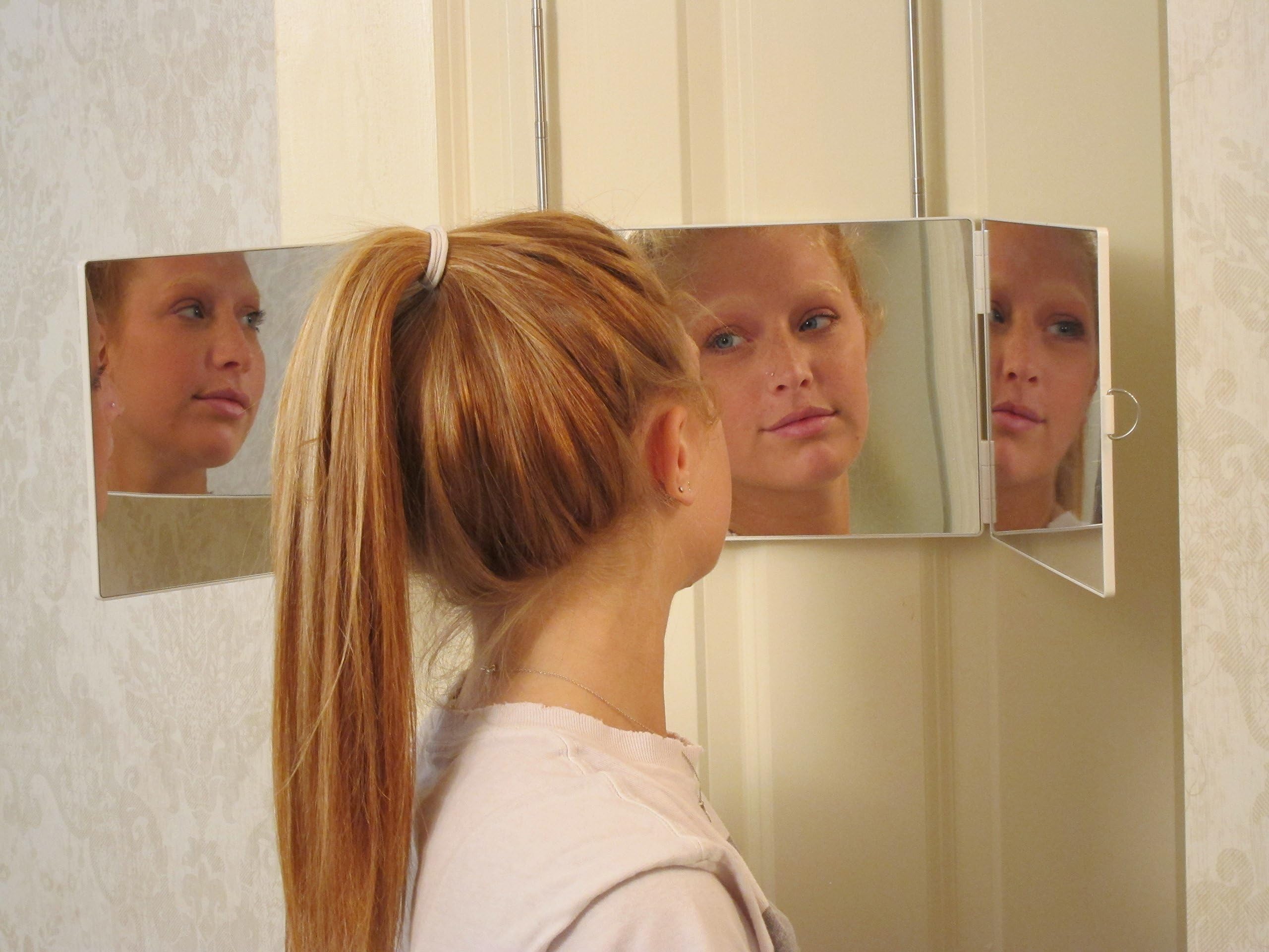 Floxee Portable Tri-Fold Mirror Home/Travel (White) 3 Way Mirror Hair, Makeup Mirror, Back of Head, Coloring, Styling, Cutting,