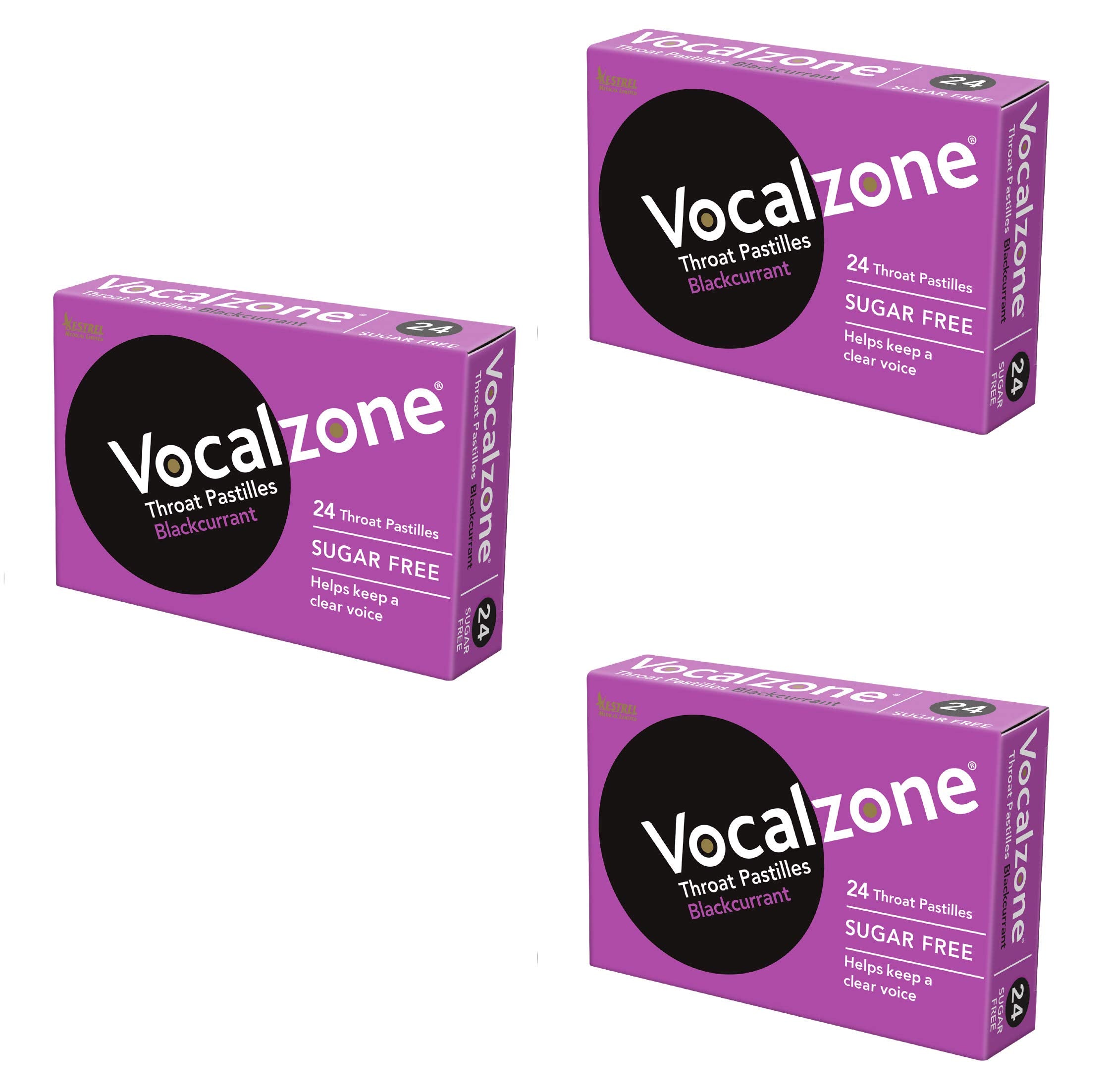 Vocalzone Throat Pastilles Blackcurrant Sugar Free 3 Packs 24- for Sore Throats and Hoarseness When Overusing Your Voice. Produc