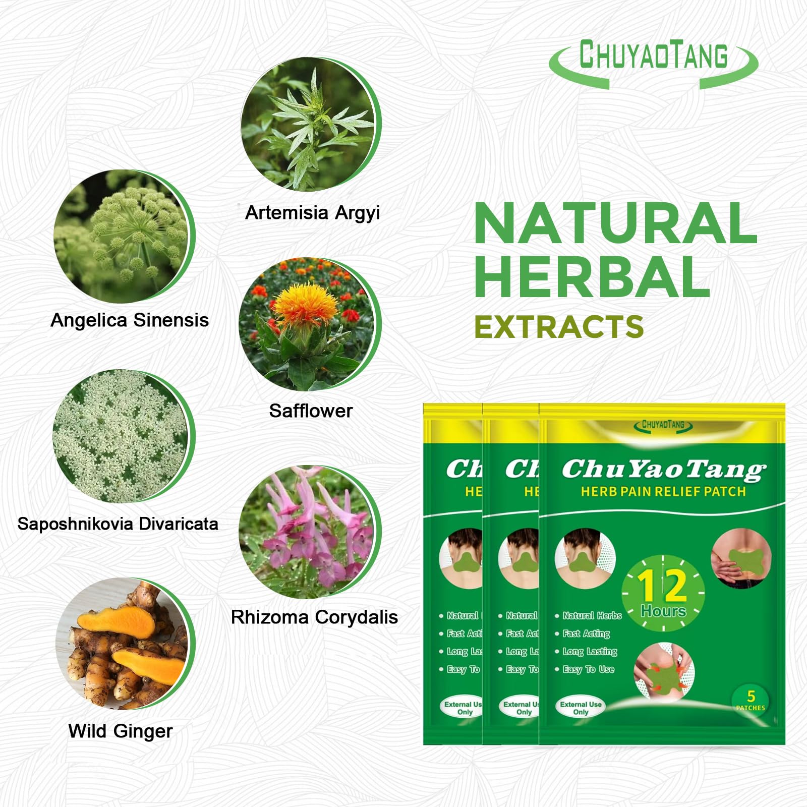 CHUYAOTANG Neck Patches, Heat Patches for Neck, Knee, Back, Shoulder, Ankle, Natural Herbs Patches, Long Lasting and Fast Acting