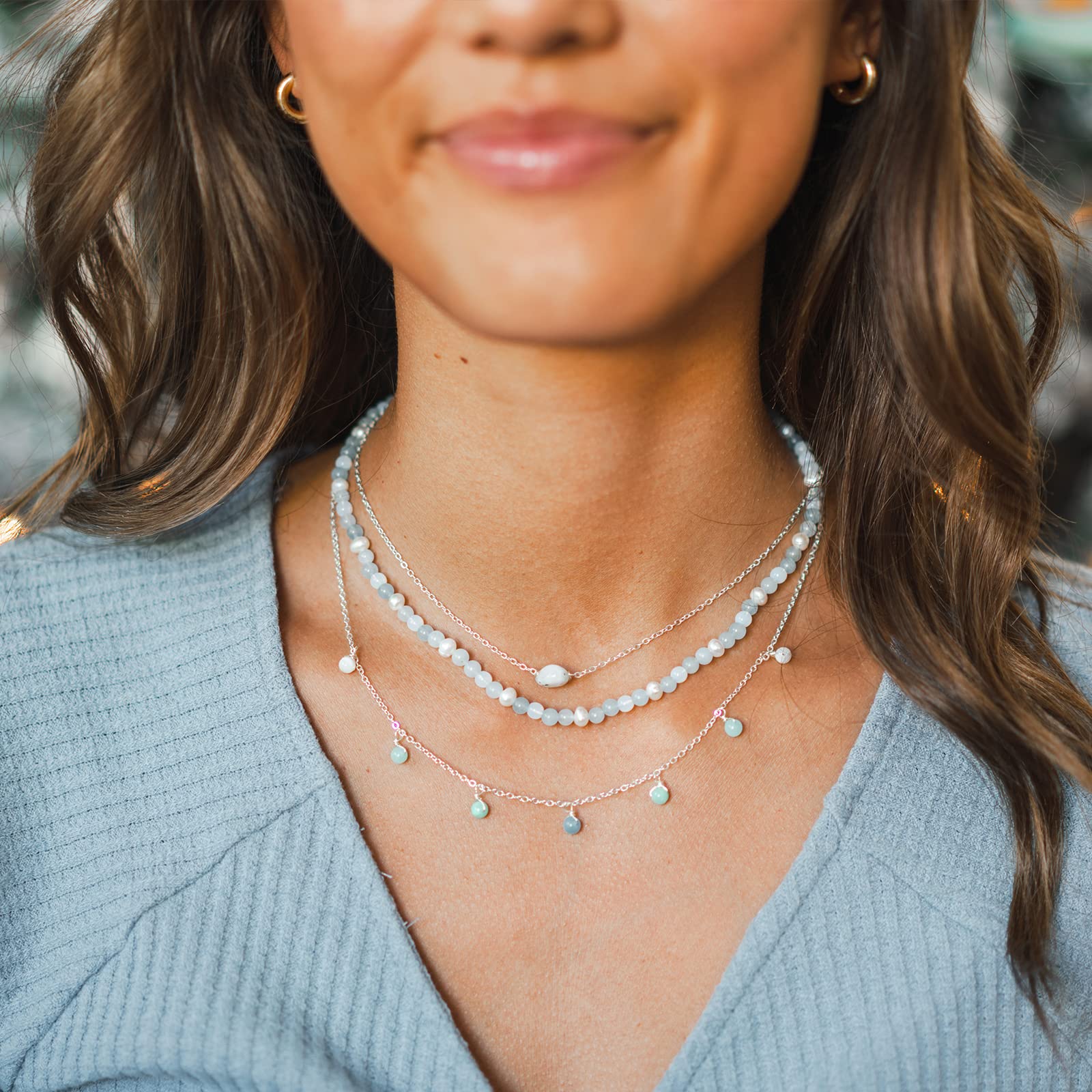 Lotus and Luna 4MM Energy Chakra Healing Necklace with Real Stones Jade, Pearl, Rose Quartz, Amethyst, Moonstone (Intuition + Se