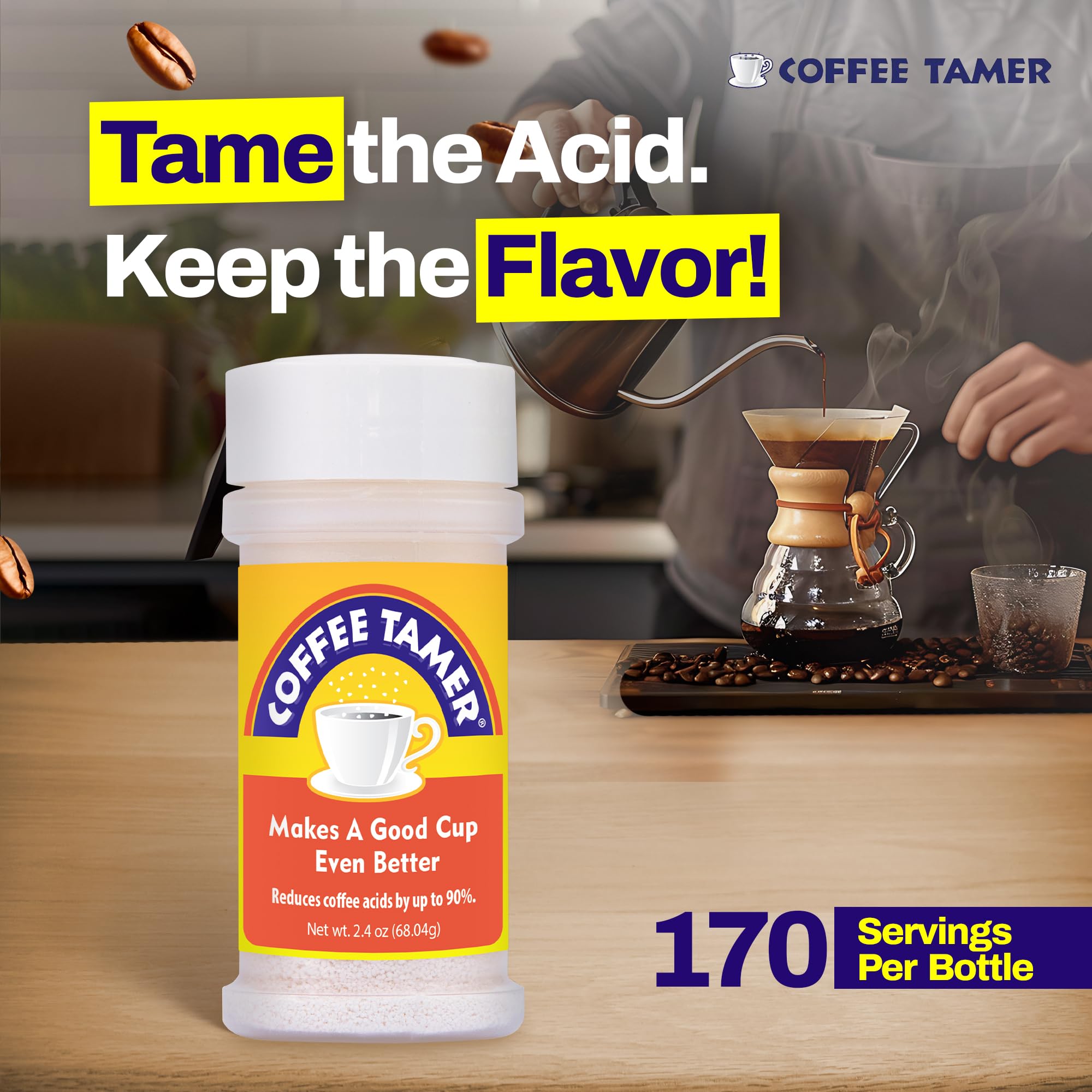 Coffee Tamer Coffee Acid Reducing Granules - Reduces Coffee Acids by up to 90% - All-Natural Minerals - Keto Friendy - Sugar Fre