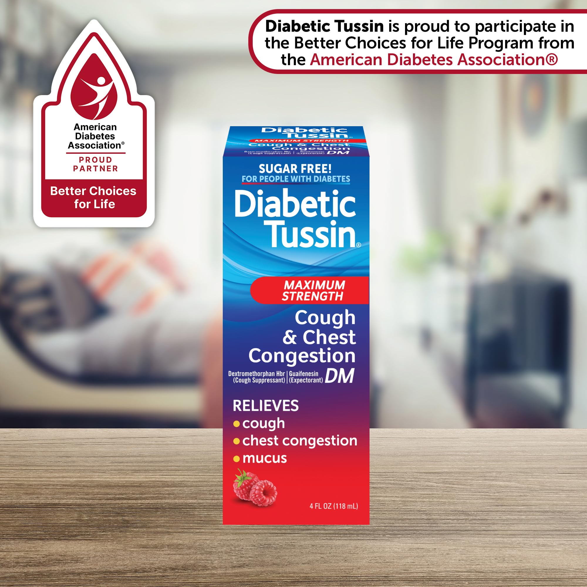 Diabetic Tussin DM Maximum Strength Cough and Chest Congestion Relief Liquid Cough Syrup, Safe for Diabetics, Berry Flavored, 4