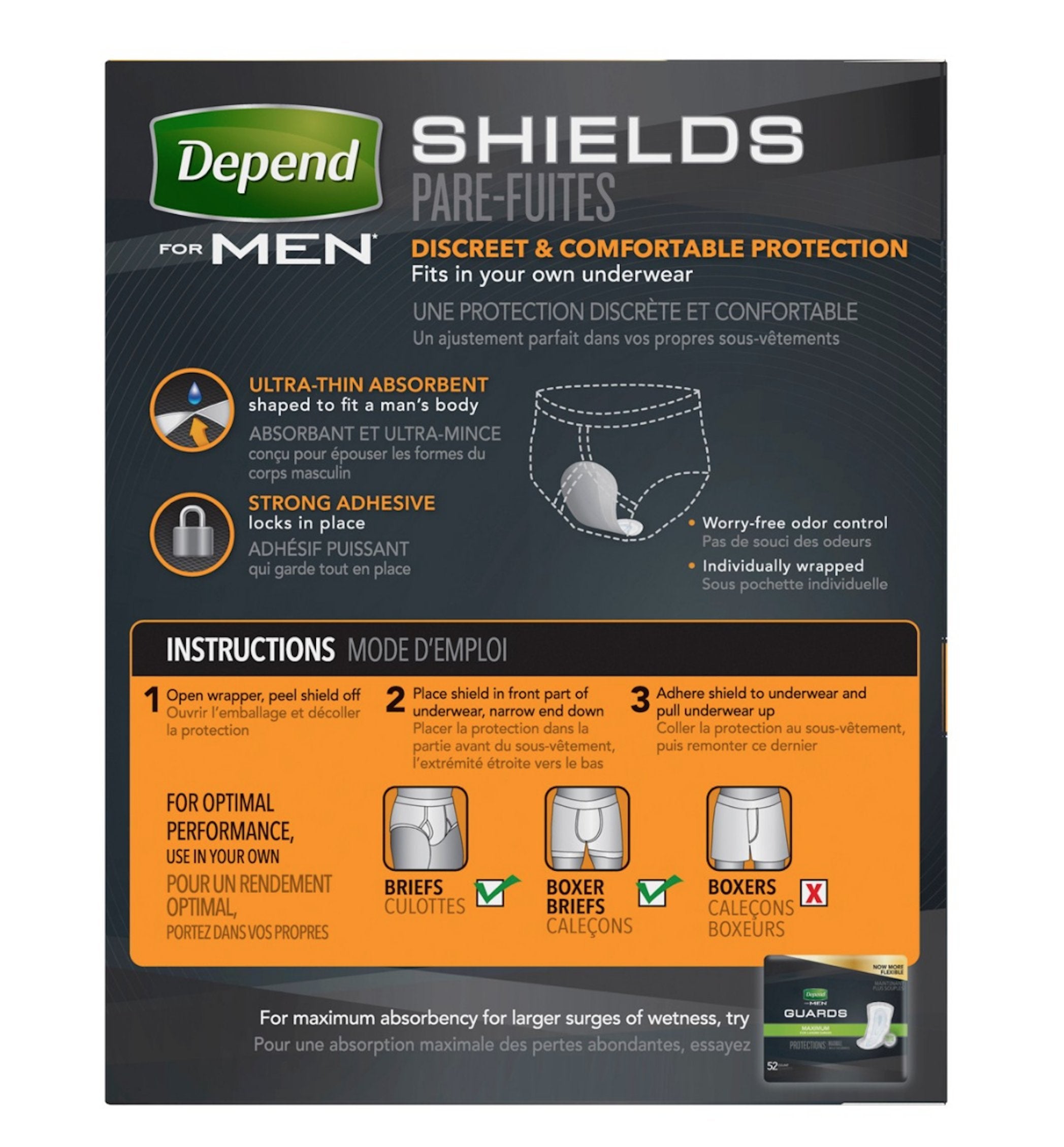 58 Count (1 Package) Depend Shields/Guard for Men Light Absorbency