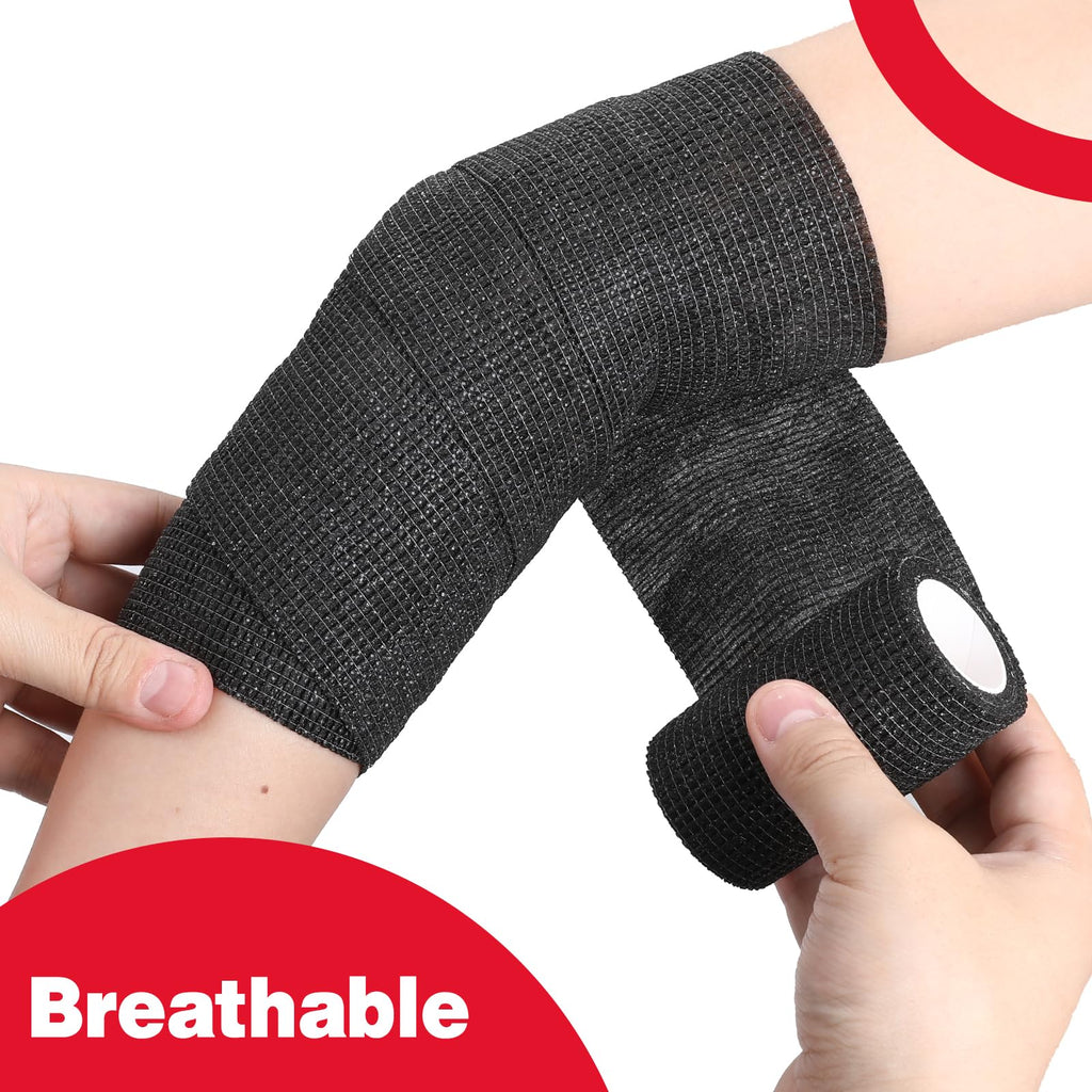 AZEN 12 Pack Black Self Adhesive Bandage Wrap, 3 X 5 Yards Elastic Cohesive Bandage Wrap, Vet Wrap, Ankle Tape, Tattoo Grip Tape