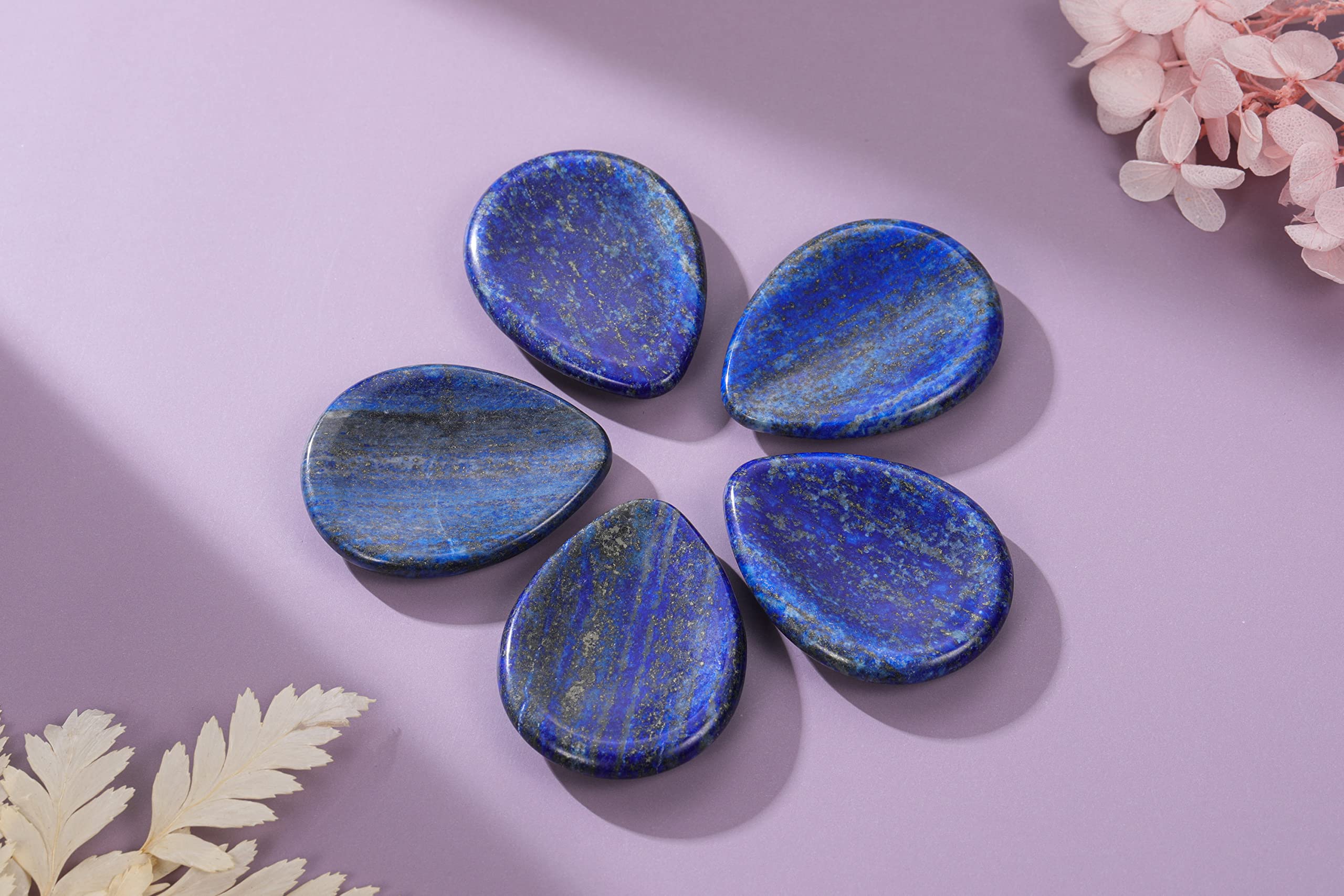 Jovivi Thumb Worry Stone - Palm Stones Pocket Natural Chakra Reiki Healing Crystals Therapy Geometry - Lapis Lazuli