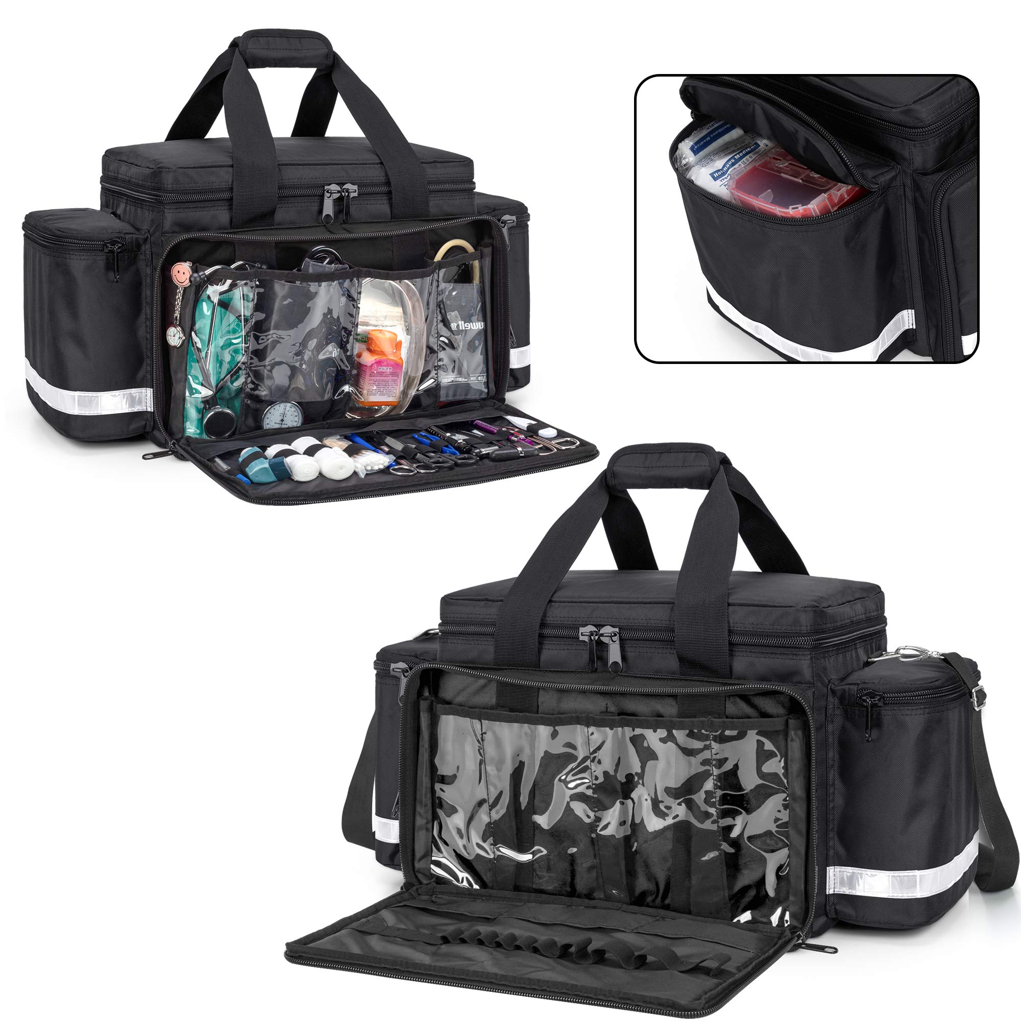 Trunab First Aid Bag Empty Medical Duffel Bag First Responder Trauma Bag Storage Bag with Inner Dividers and No-scratch Bottom,