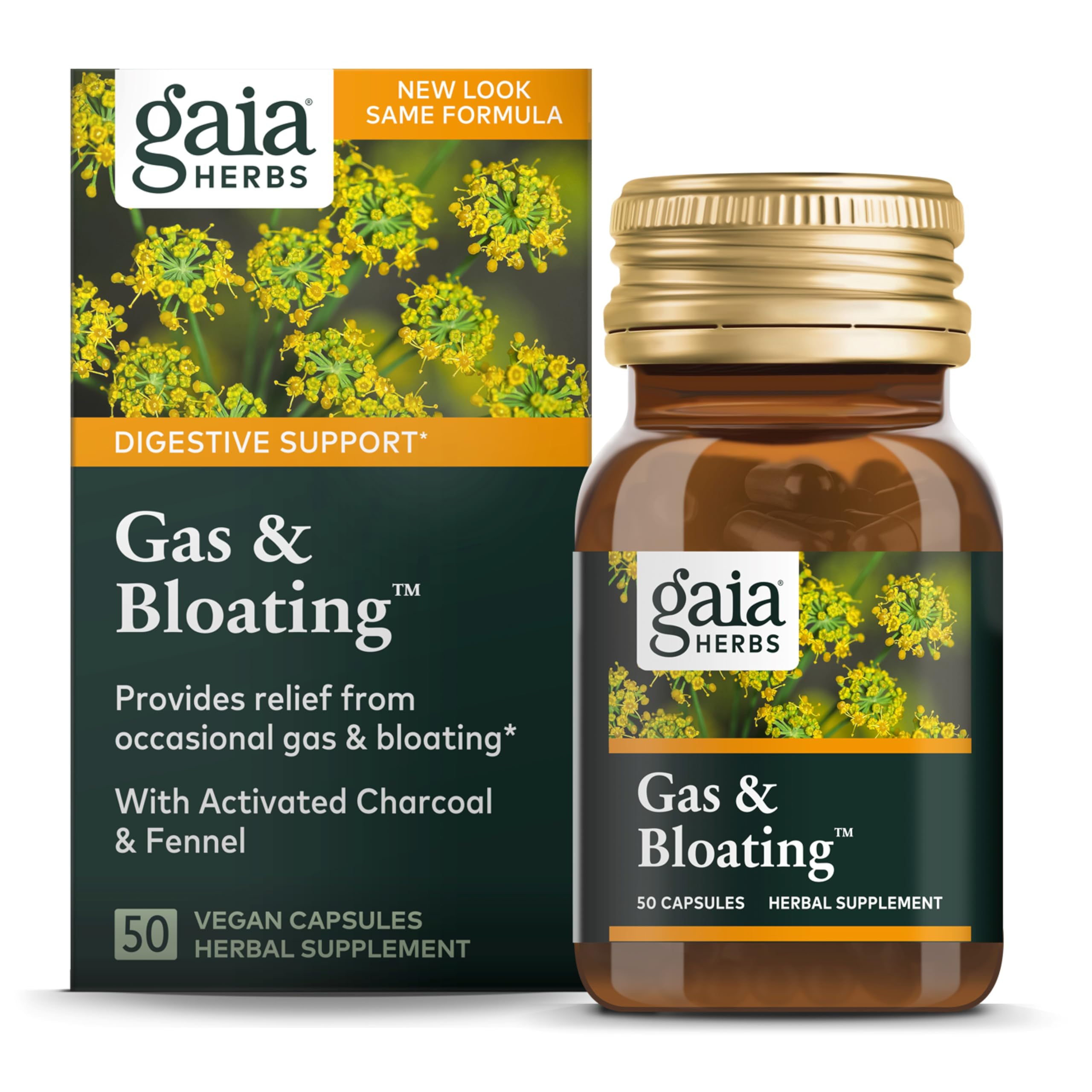 Gaia Herbs Gas & Bloating - Provides Relief from Occasional Gas and Bloating - with Activated Charcoal, Fennel, Chamomile, Cumin
