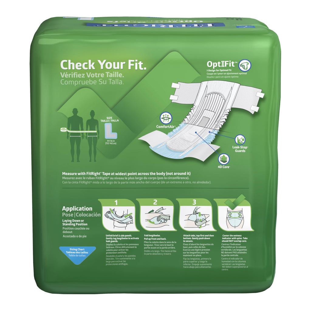 FitRight Ultra Adult Diapers, Disposable Incontinence Briefs with Tabs, Heavy Absorbency, Large, 44-56, 4 packs of 20 (80 total)