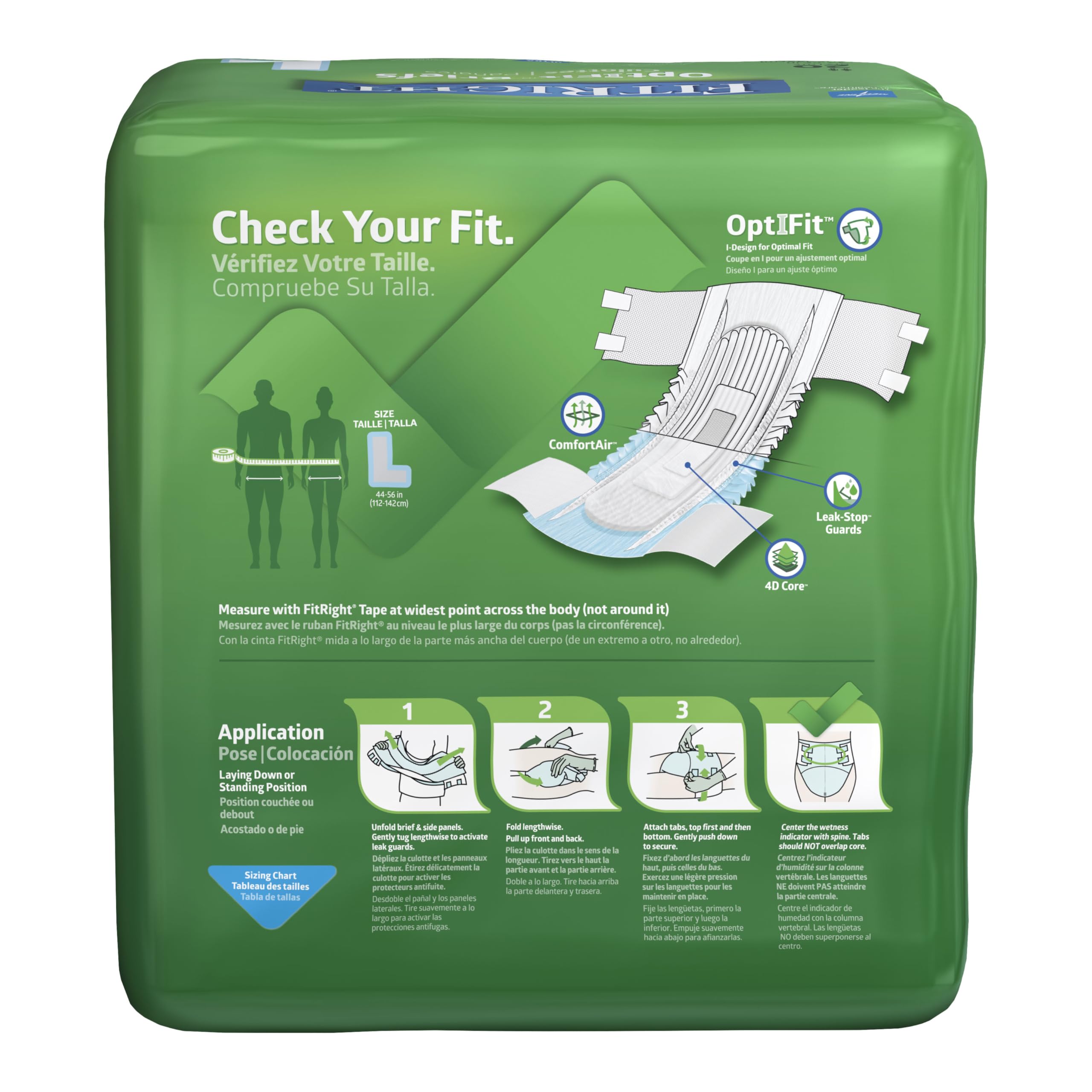 FitRight Ultra Adult Diapers, Disposable Incontinence Briefs with Tabs, Heavy Absorbency, Large, 44-56, 4 packs of 20 (80 total)